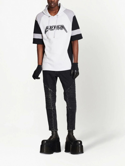 Balmain logo-embroidered short-sleeve hoodie outlook