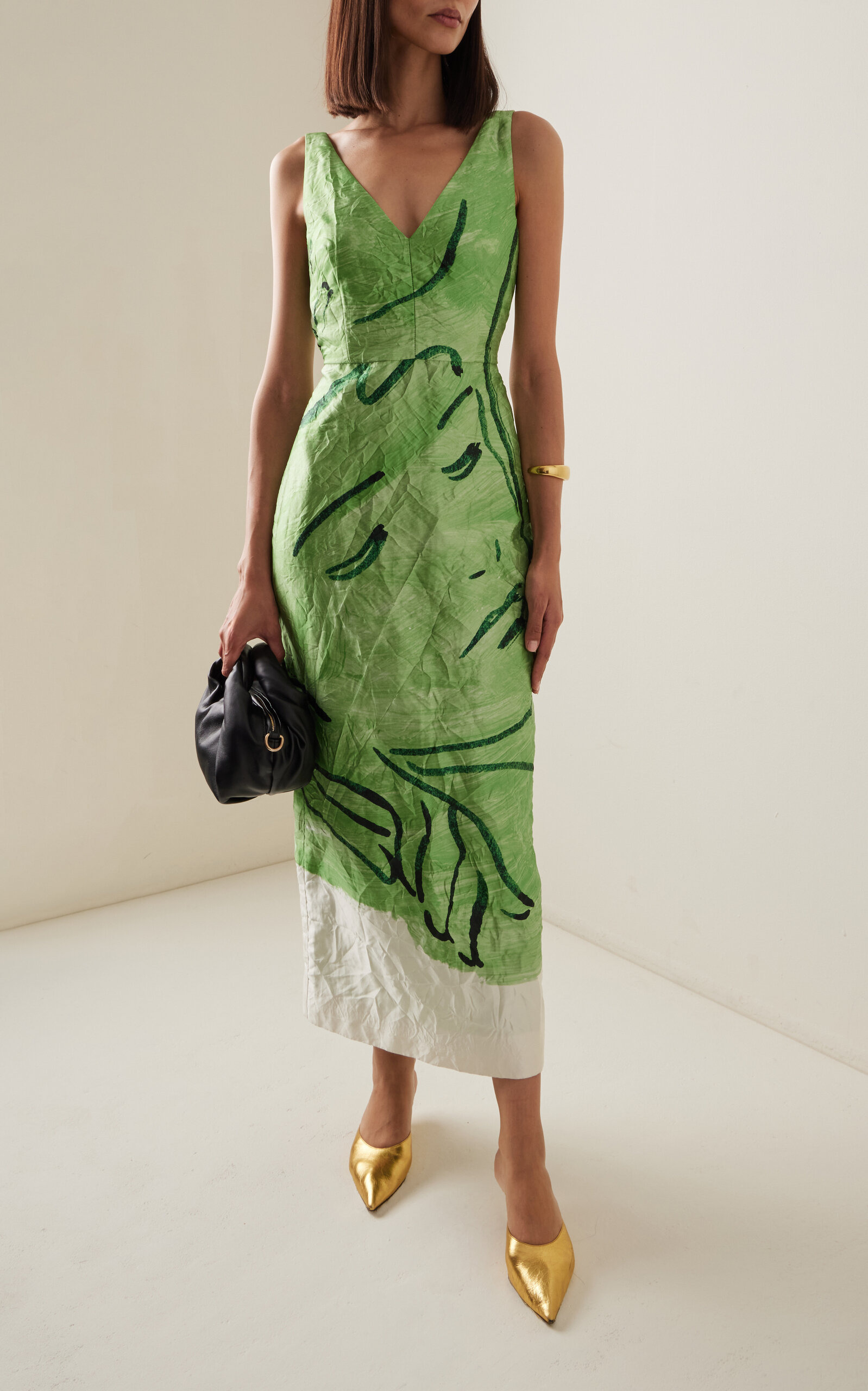 Crinkled Satin Midi Dress green - 2