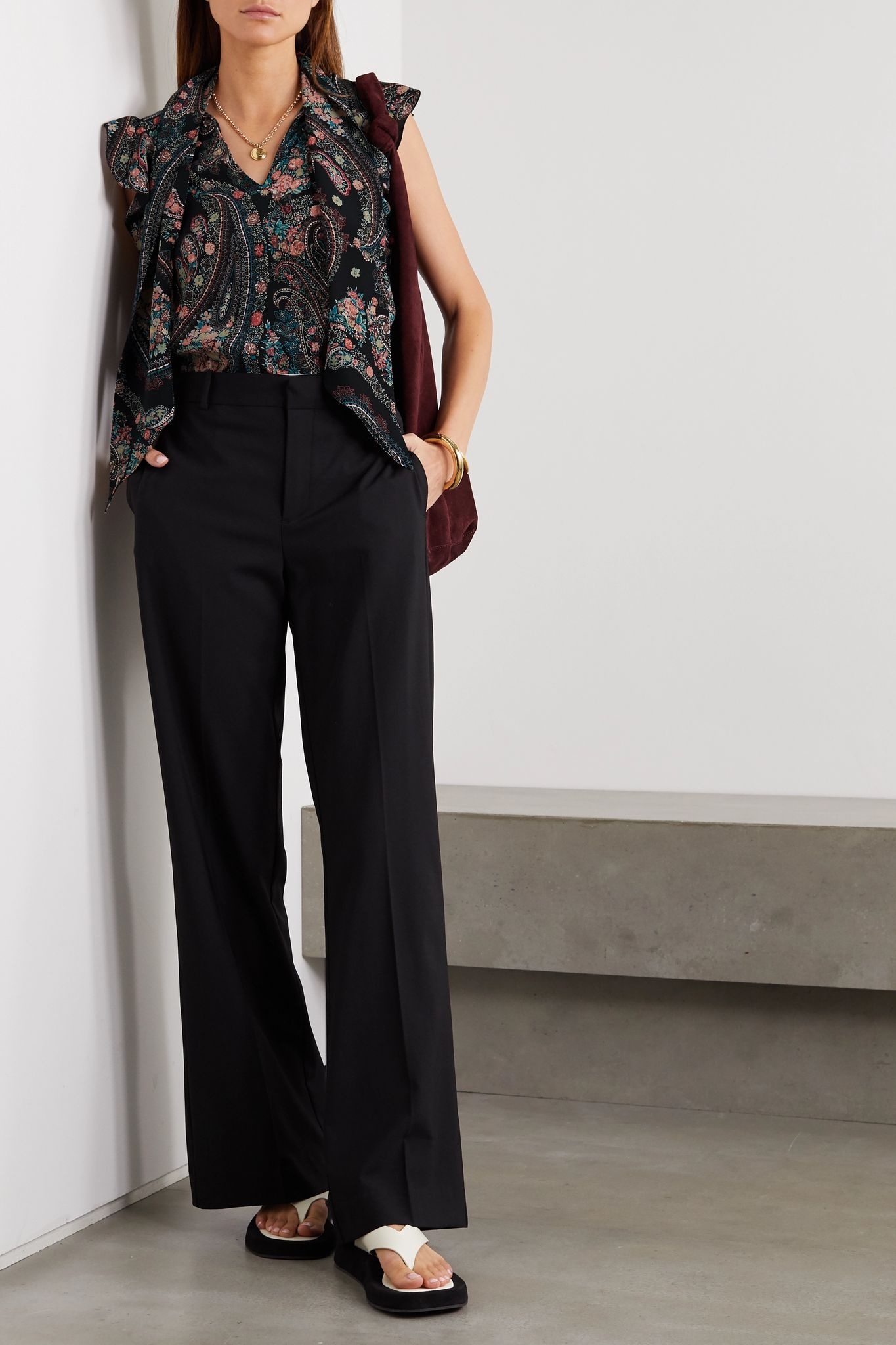 Tie-detailed ruffled paisley-print silk crepe de chine blouse - 2