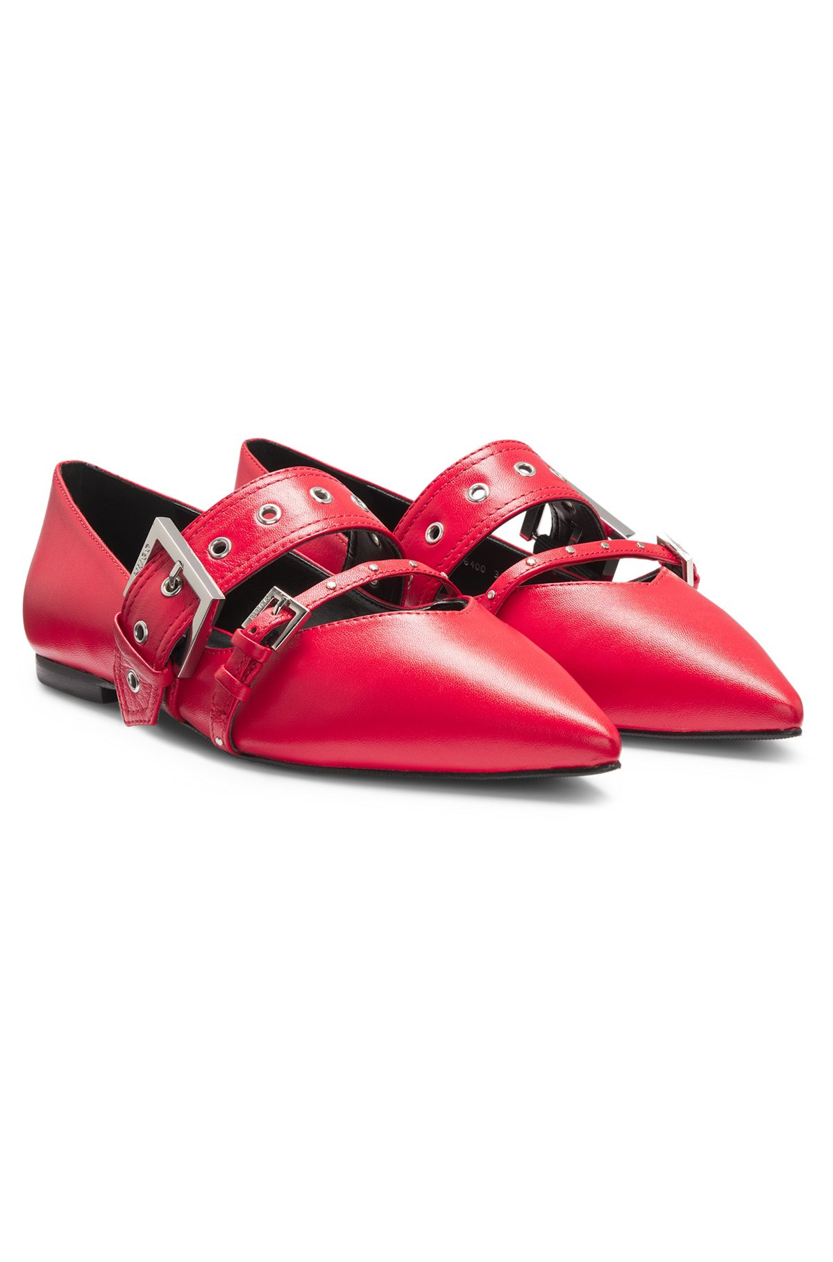 NAPPA-LEATHER BALLERINA PUMPS WITH BUCKLED STRAPS - 2