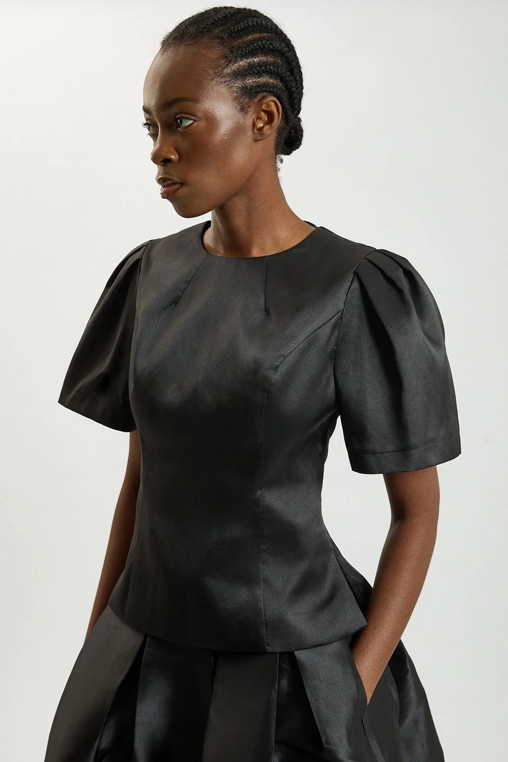 Satin Twill Puff Sleeve Top - 1