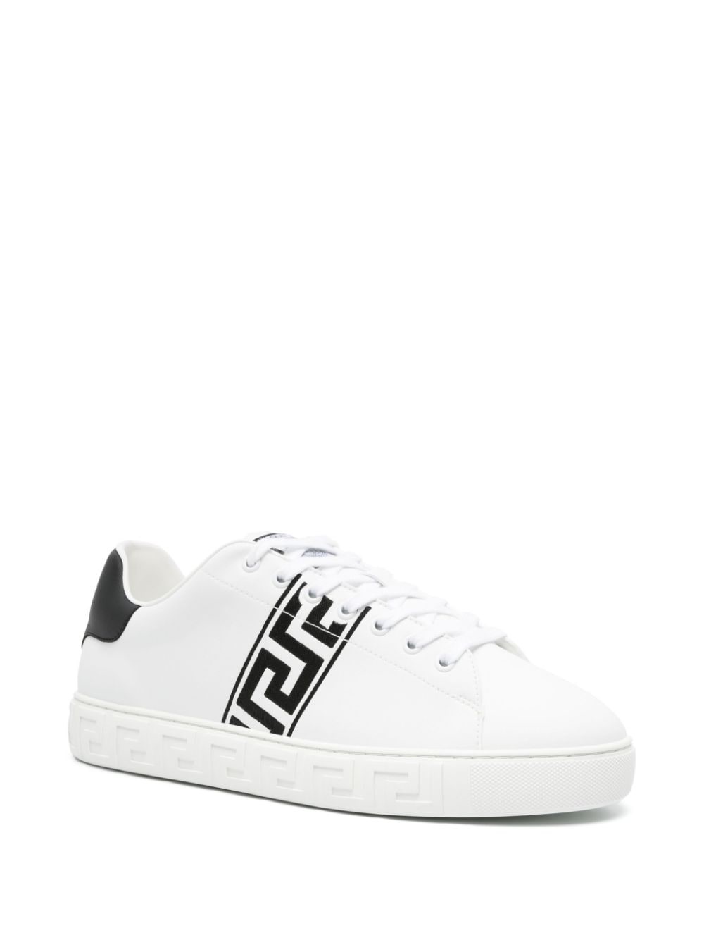 Greca-embroidered leather sneakers - 2