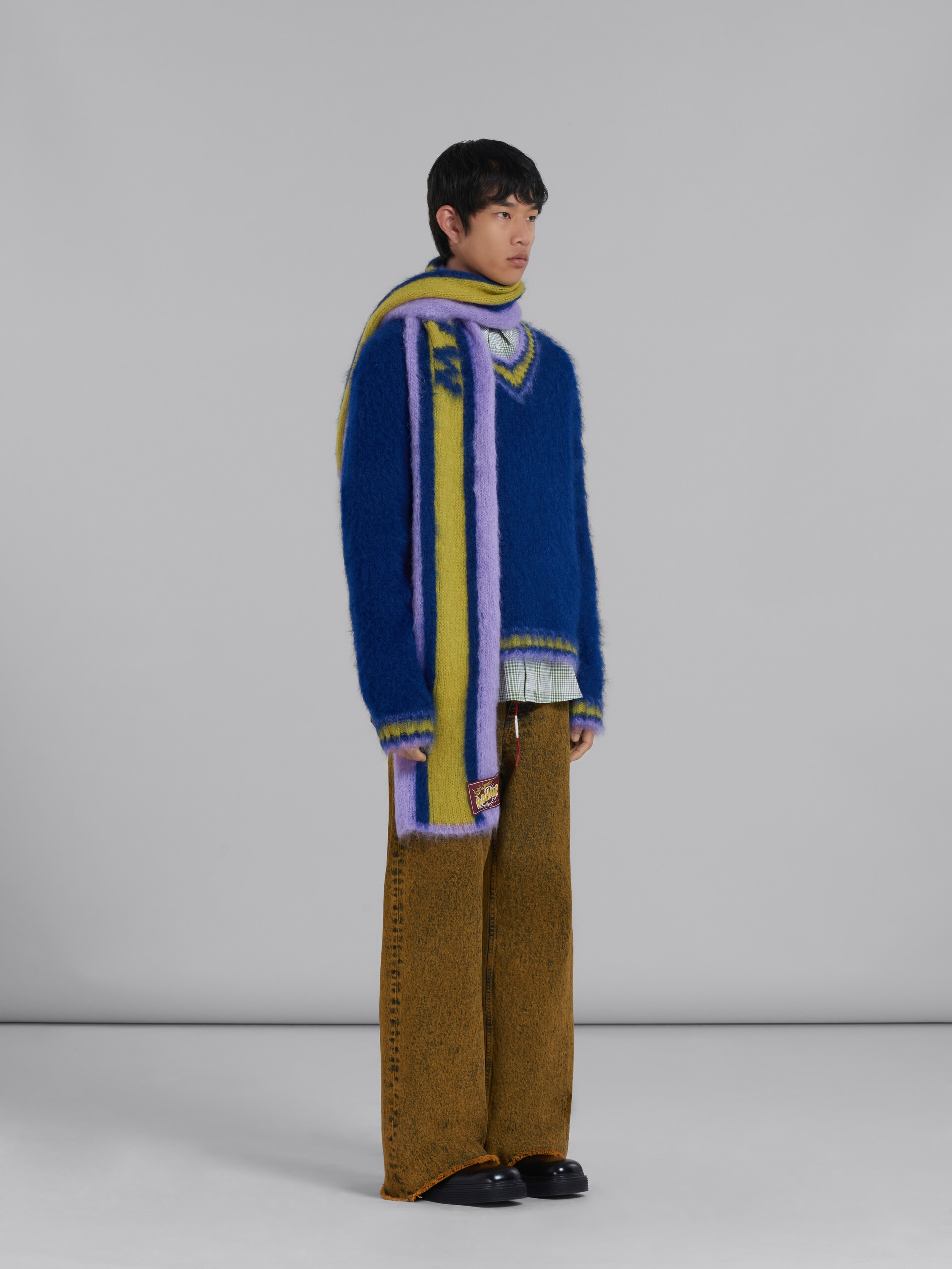 BLUE MOHAIR JUMPER WITH STRIPED TRIMS - 5
