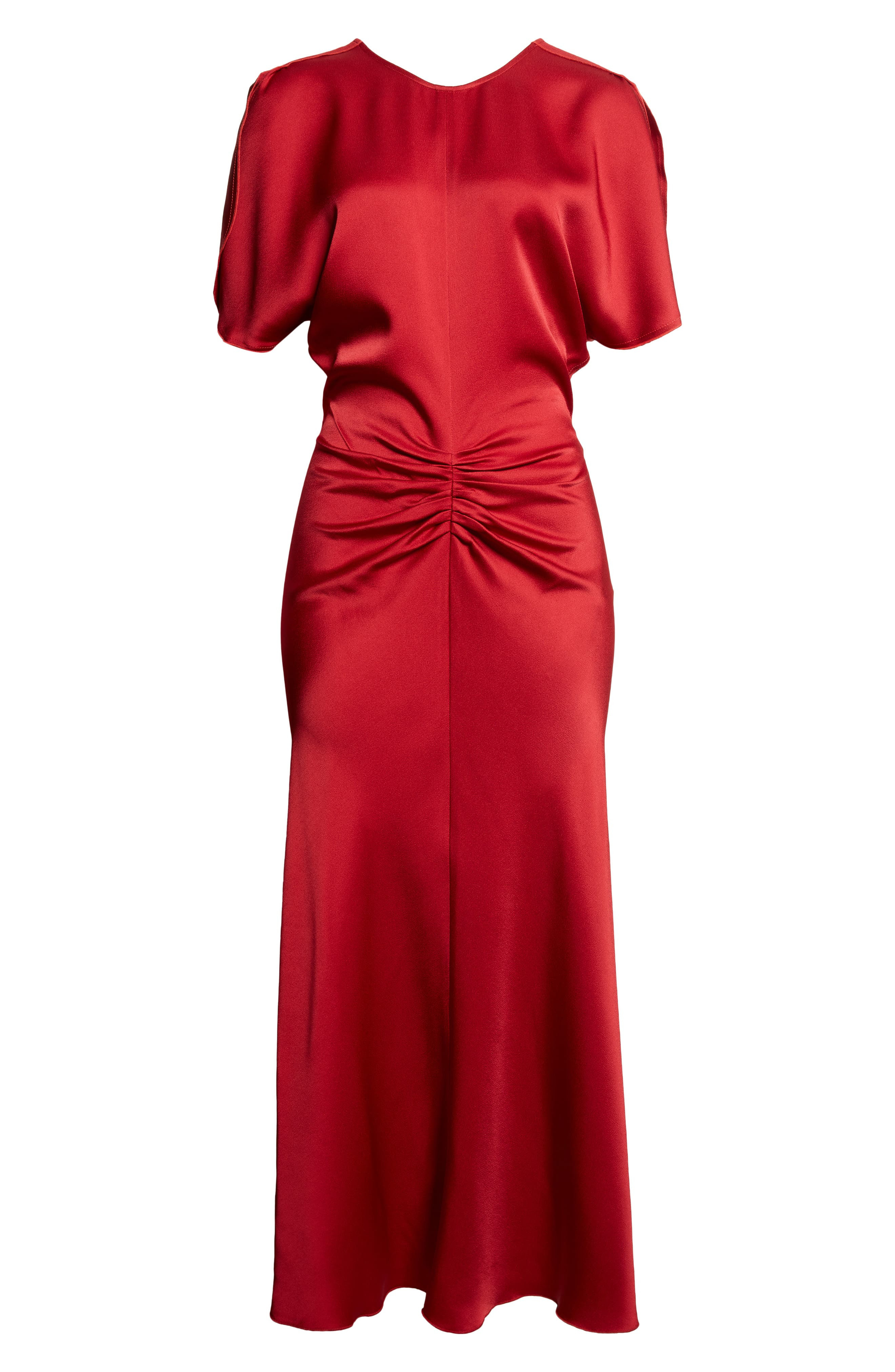 Victoria Beckham Ruched Waist Midi Dress in Rose at Nordstrom - 5