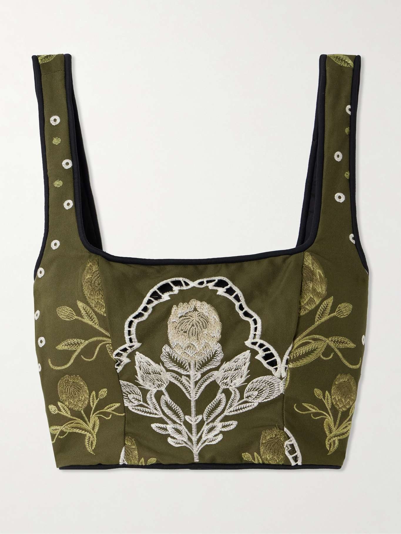 Amanda Relato cropped embroidered piped cotton-blend poplin bustier top - 1