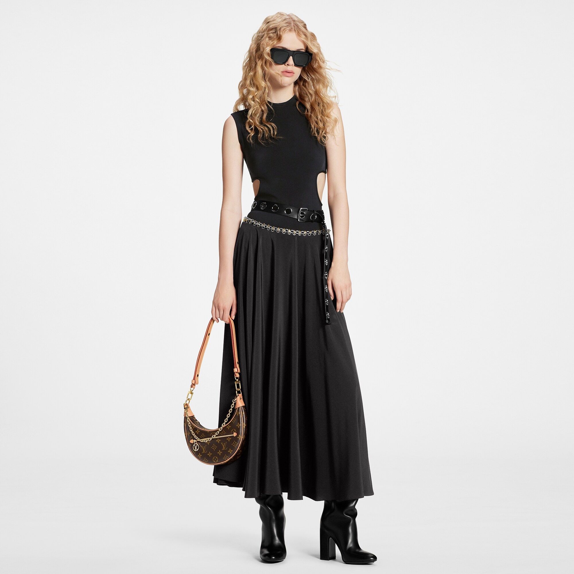 Chain Belt Silk Midi Skirt - 2