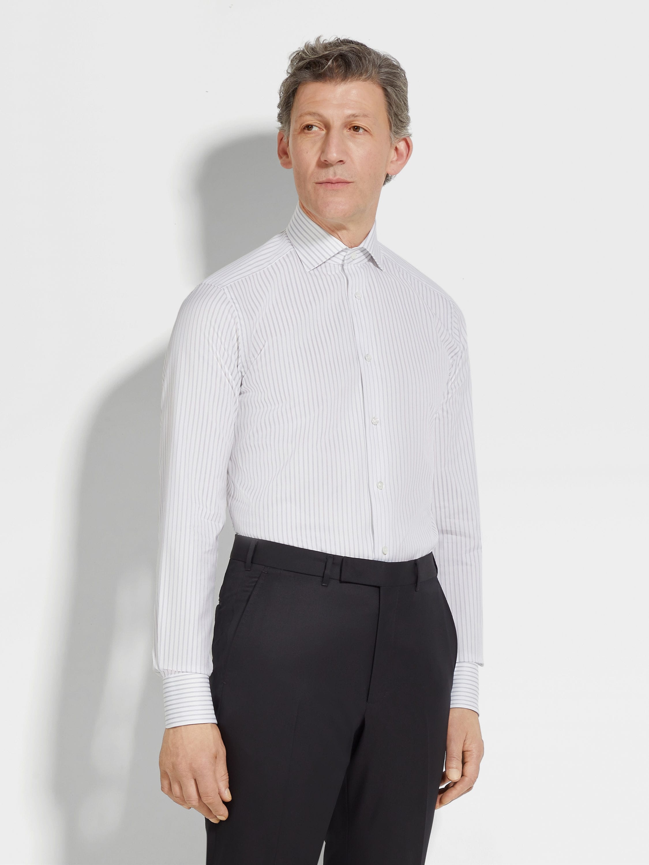 WHITE AND NAVY BLUE STRUCTURED STRIPED CENTOVENTIMILA COTTON SHIRT - 3