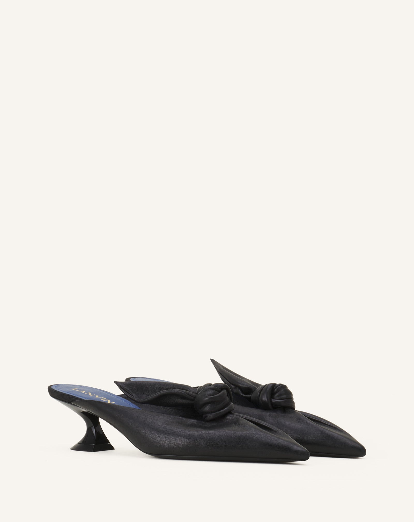 MIDNIGHT STEP BOW LEATHER MULE WITH HEEL - 2