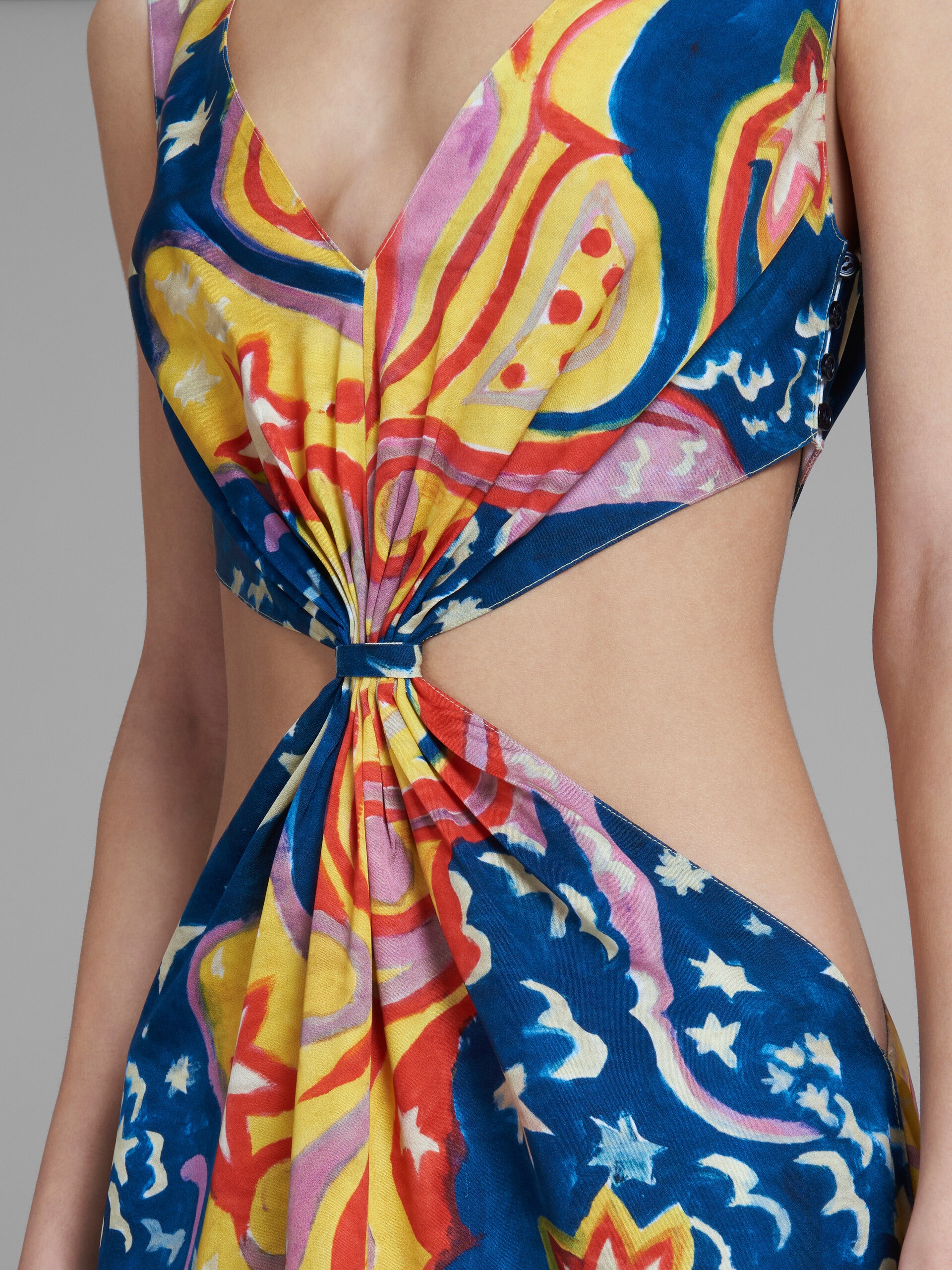 MARNI X NO VACANCY INN - MULTICOLOR SATIN CUT-OUT MIDI DRESS WITH GALACTIC PARADISE PRINT - 5