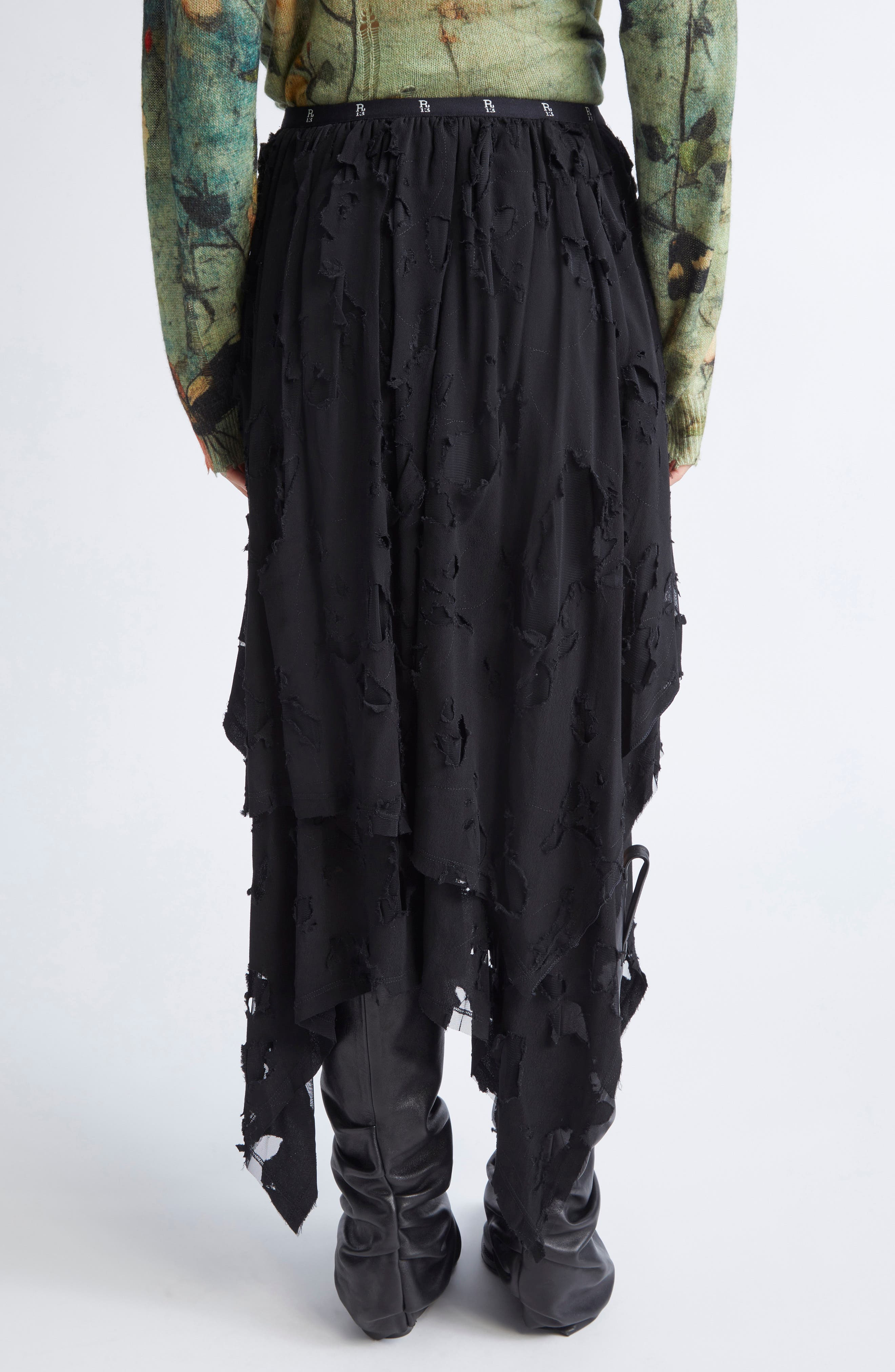 R13 Ripped Handkerchief Midi Skirt in Black at Nordstrom - 3