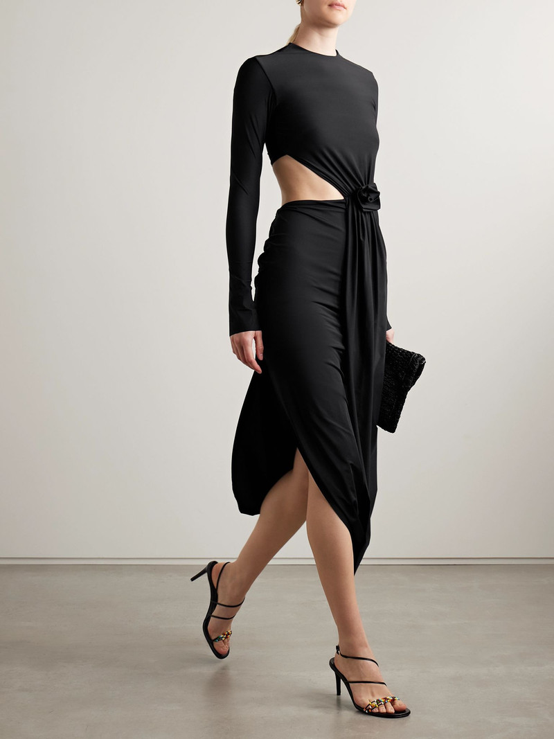 MAYGEL CORONEL Damasco appliquéd cutout stretch-jersey midi dress Black outlook
