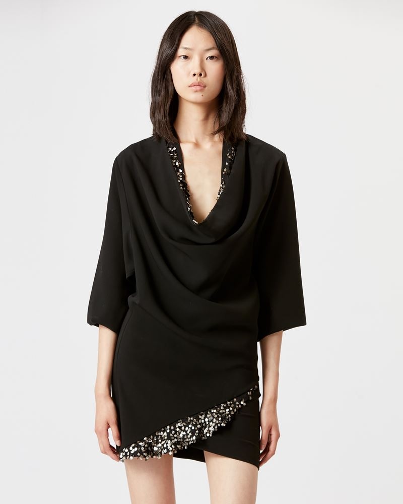 ワンピース Isabel Marant Black crepe Lazeli mini dress Isabel Marant Lazeli Paillette-embellished Crepe Mini Dress