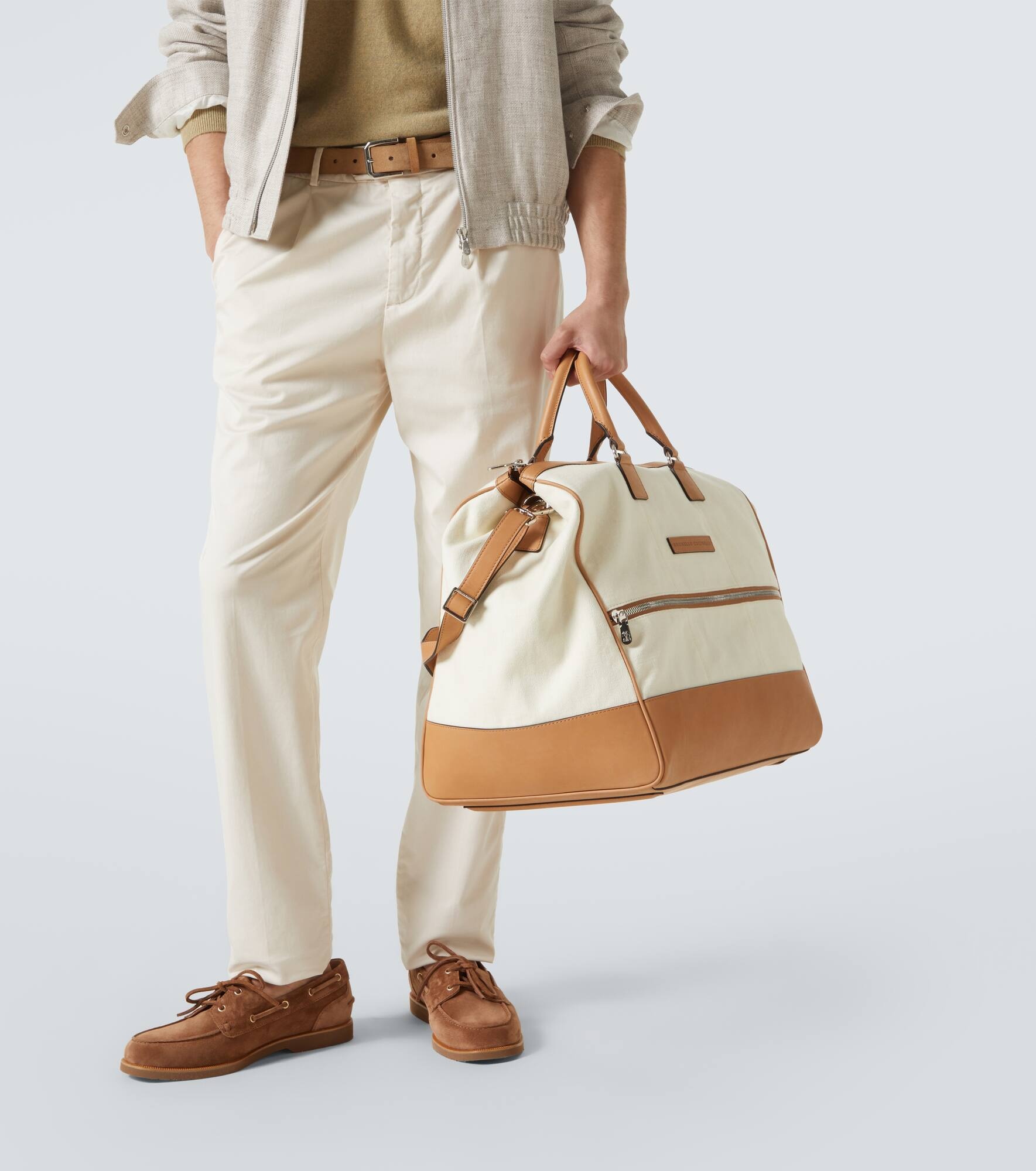 Leather-trimmed canvas duffel bag - 2