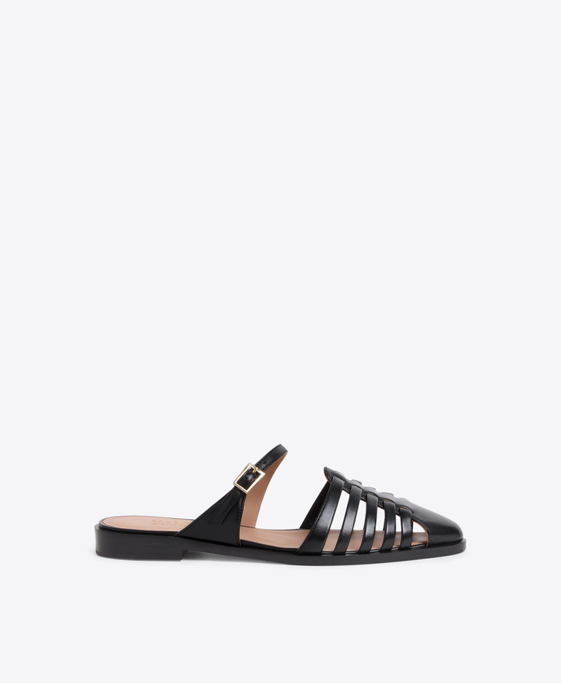 Eleonora Black Leather Flat Mules 1