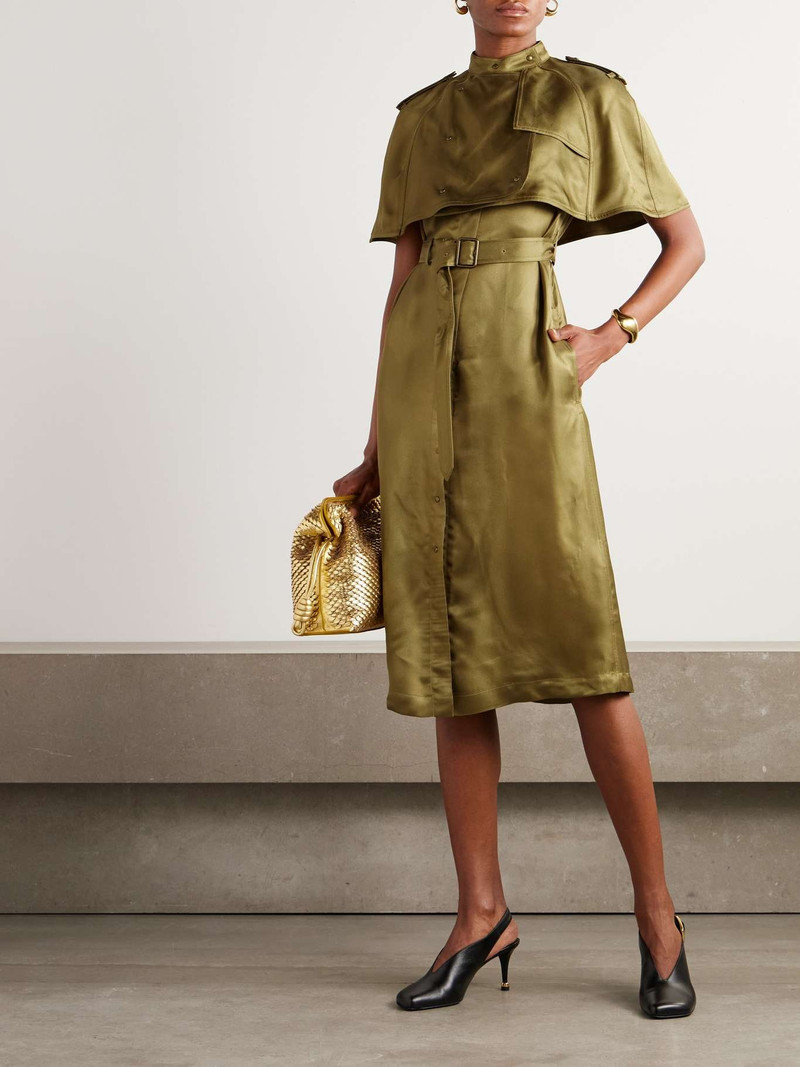 Burberry Layered belted satin-twill midi dress Green outlook