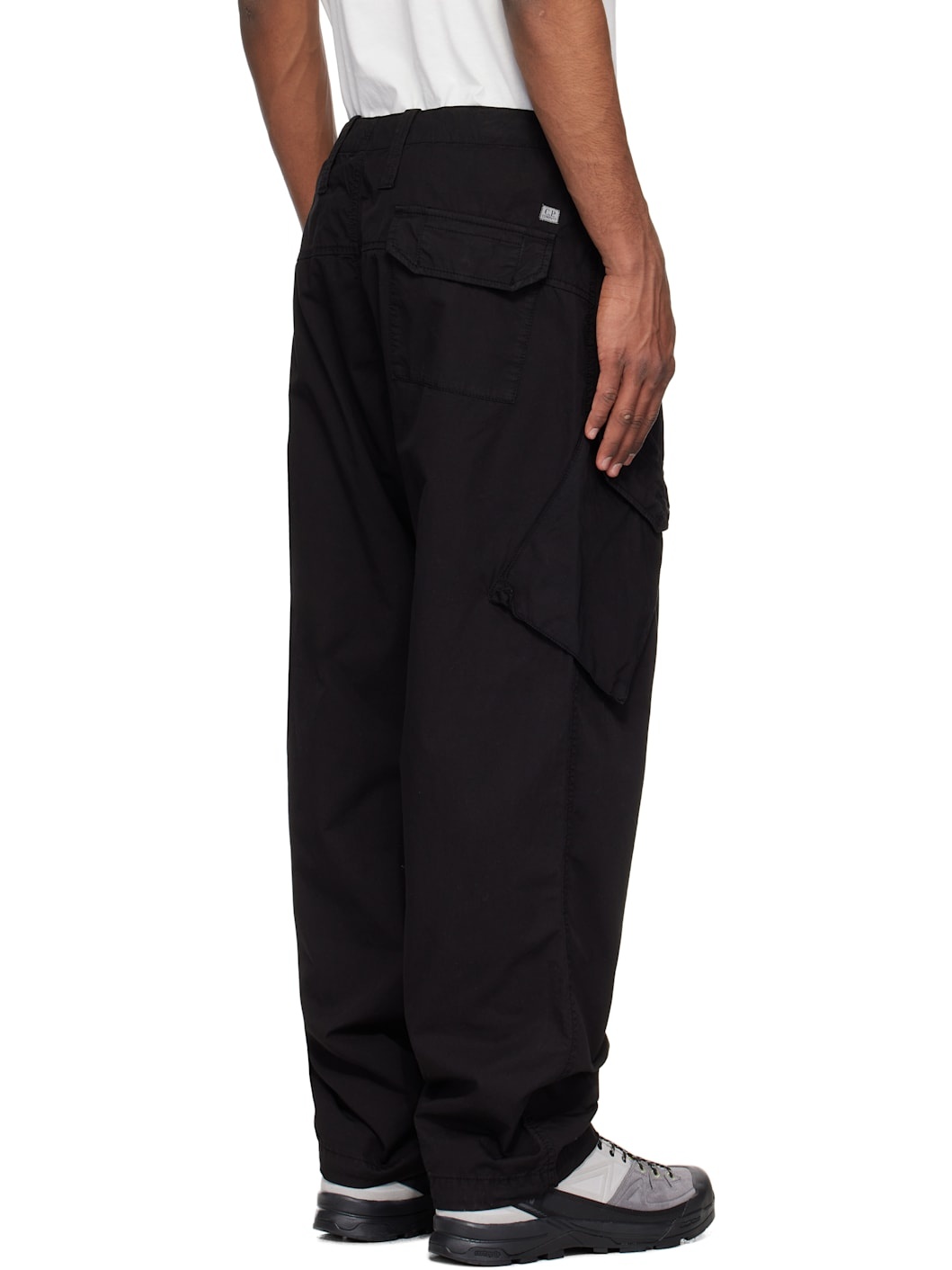 Black Cotton Gabardine Loose Cargo Pants - 3