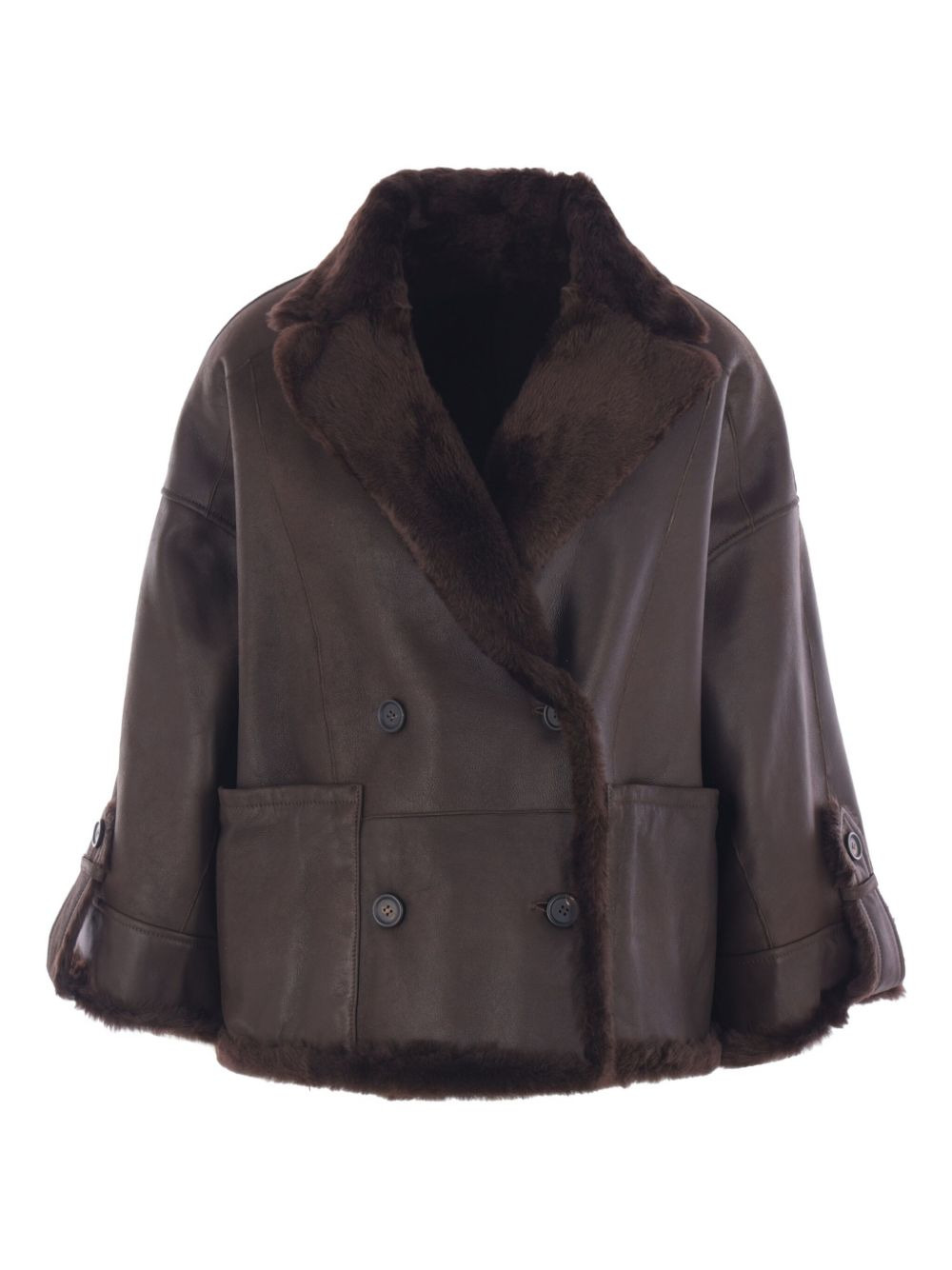 double-breasted leather coat - 3
