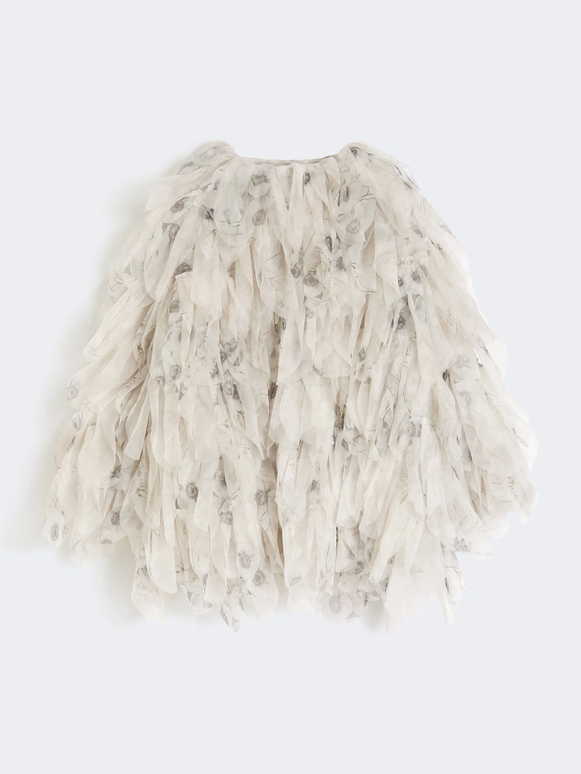 CHIFFON Short overcoat with petals in printed organza - PEARL GREY - 1