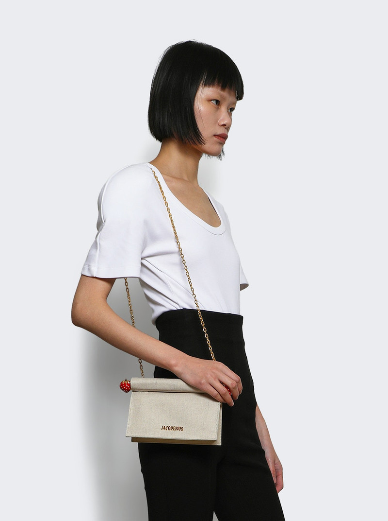 JACQUEMUS La Petit Rond Carré Linen Clutch Bag Light Greige outlook