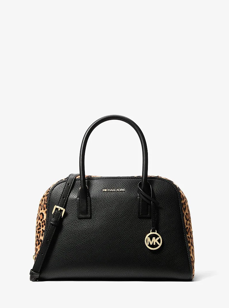 Ashton Medium Leopard Print Calf Hair and Smooth Satchel - 1