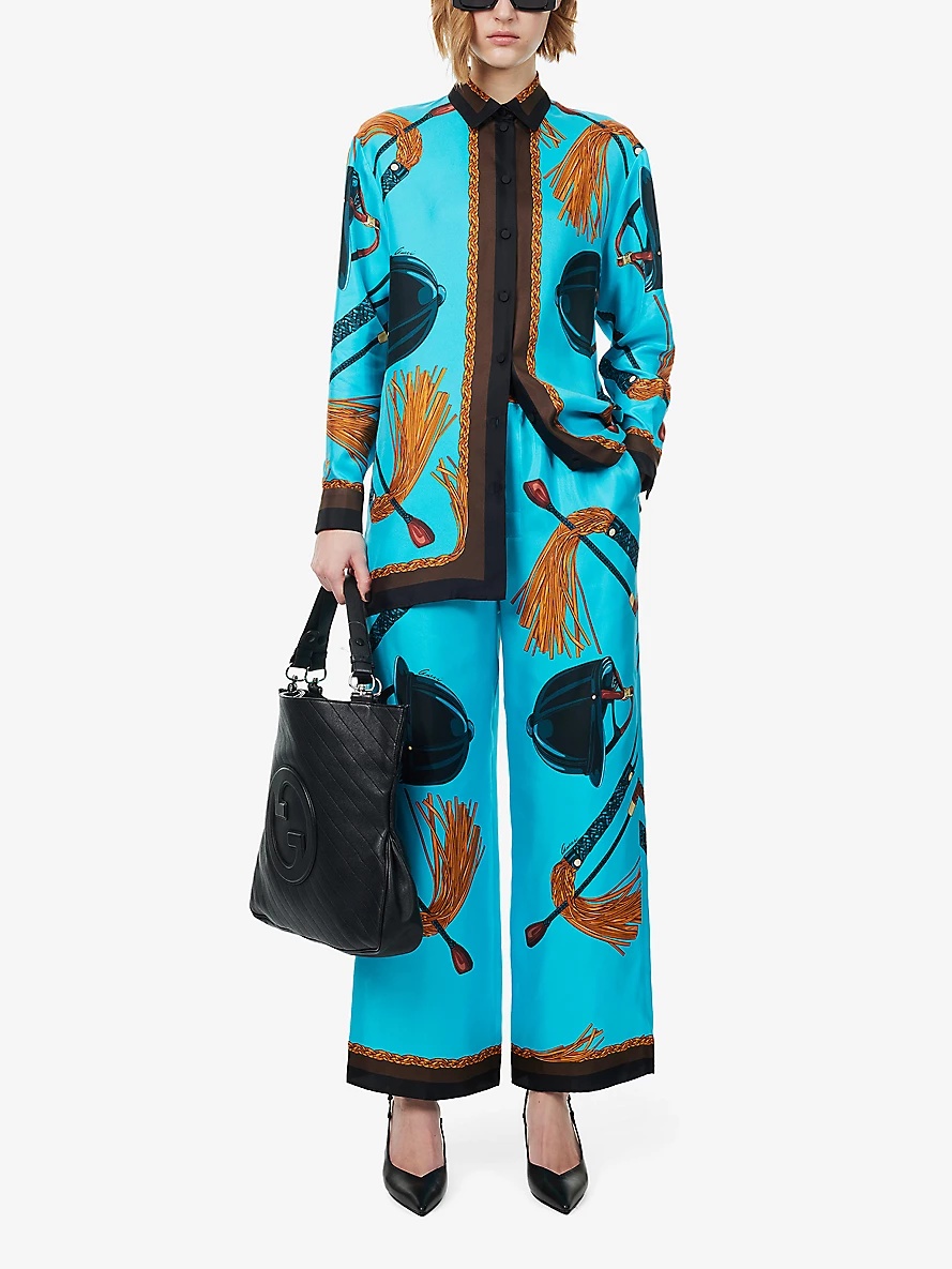 Graphic-pattern collar silk shirt - 2