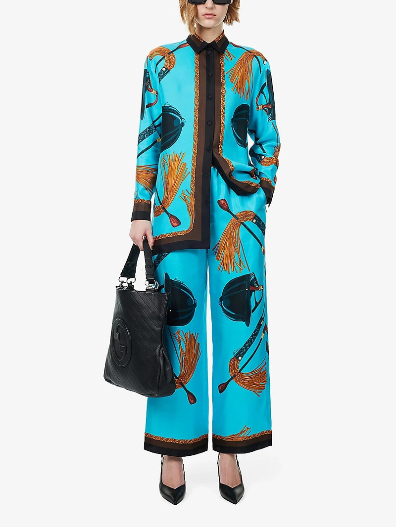 GUCCI Graphic-pattern collar silk shirt outlook