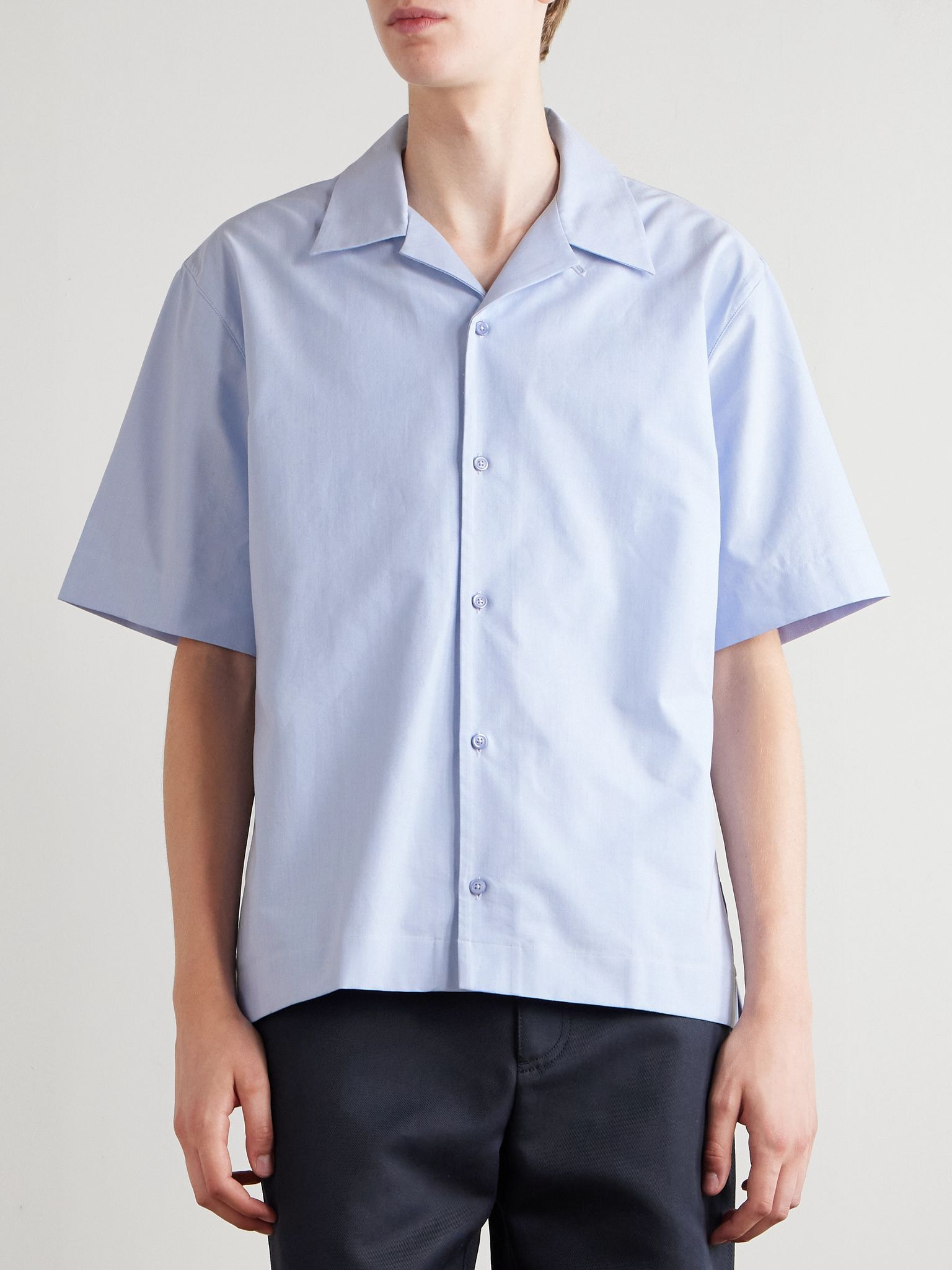 Convertible-Collar Logo-Appliquéd Cotton Oxford Shirt Light blue - 3