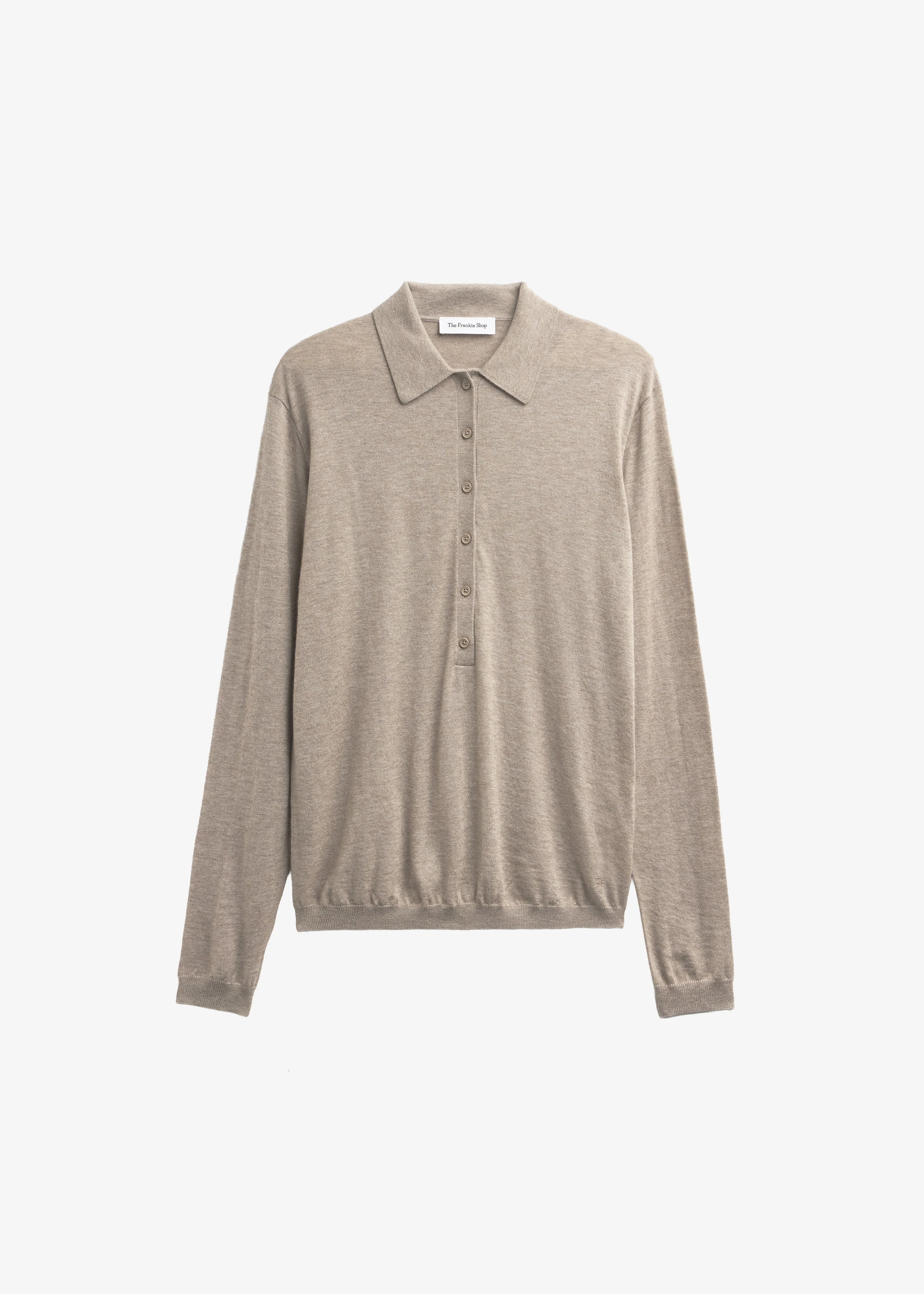 Tala Knit V-Neck Polo - Taupe Melange - 1