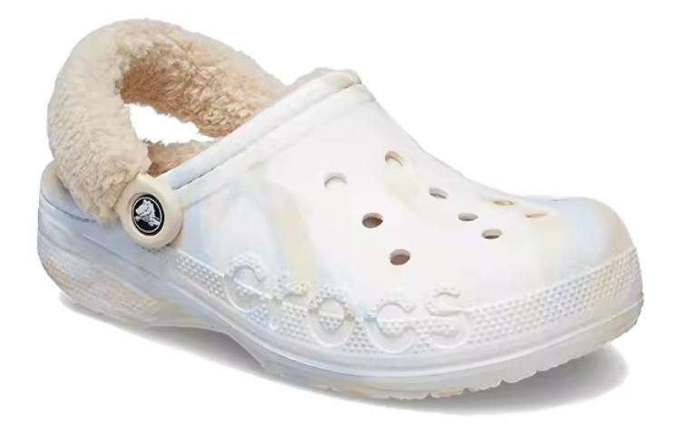 (WMNS) Crocs Baya Lined Fuzz Strap Marbled Clog 'White Multi' 209241 - 3