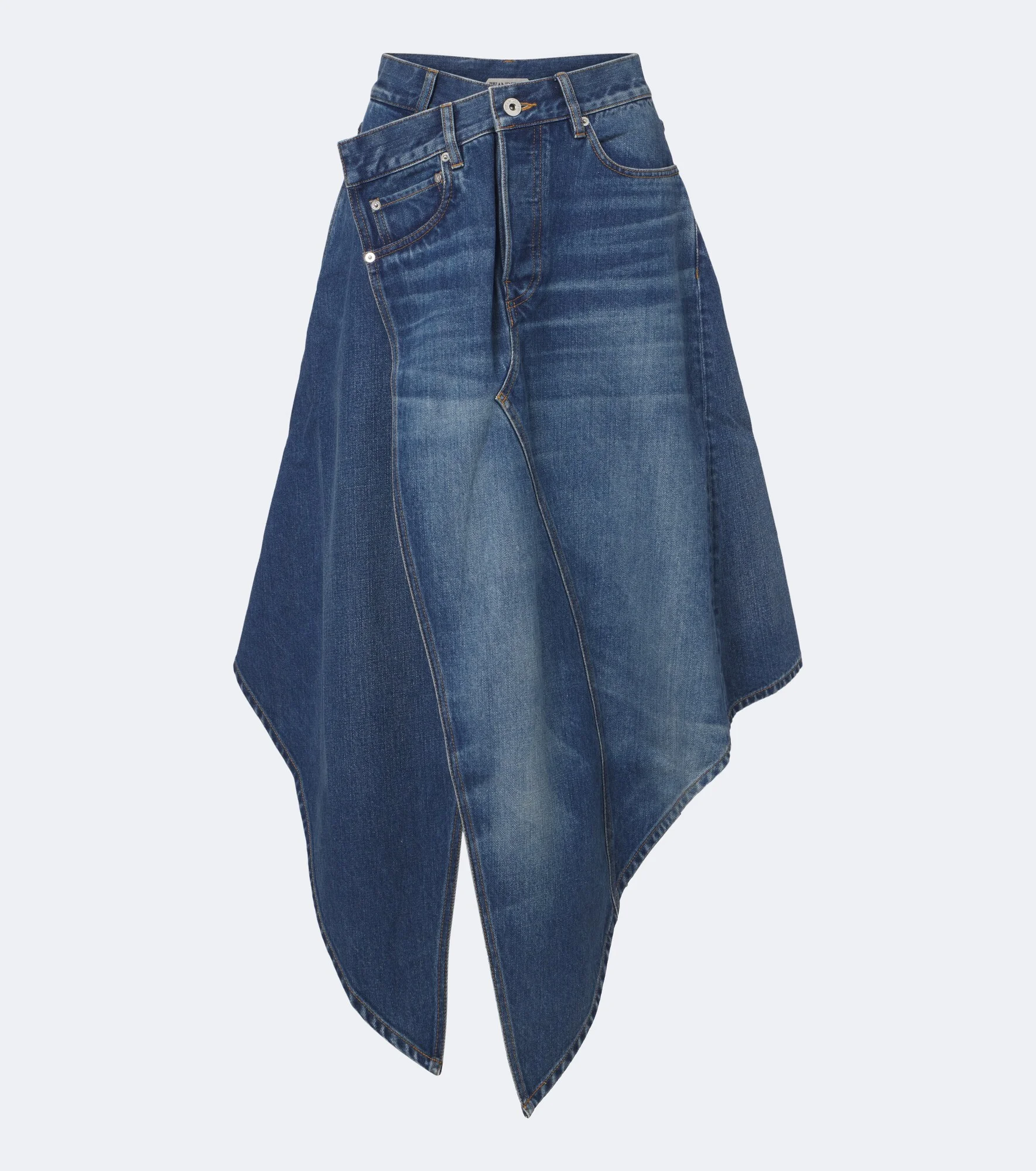 Asymmetric draped denim midi skirt - 1