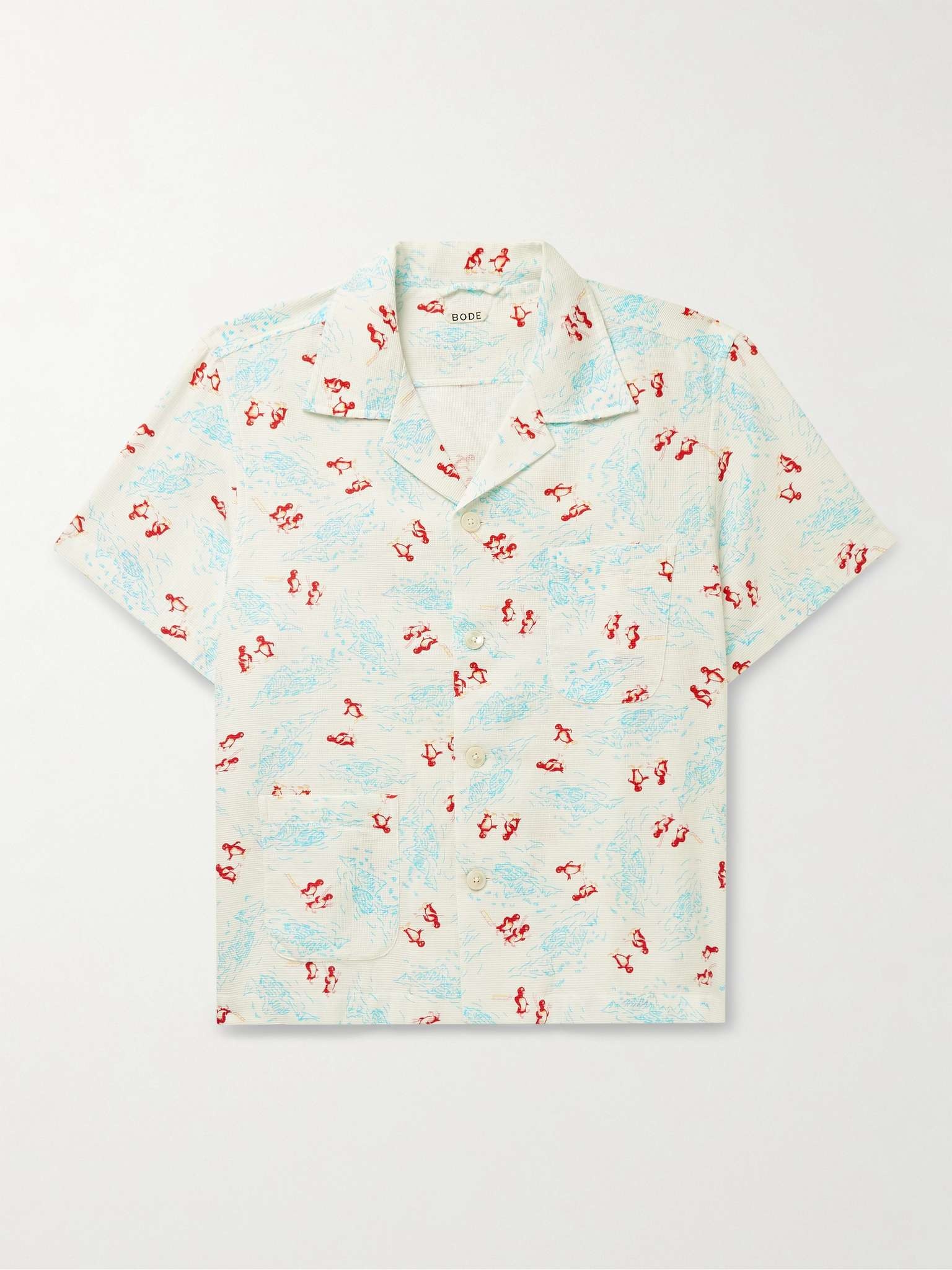 Camp-Collar Printed Cotton-Piqué Shirt - 1