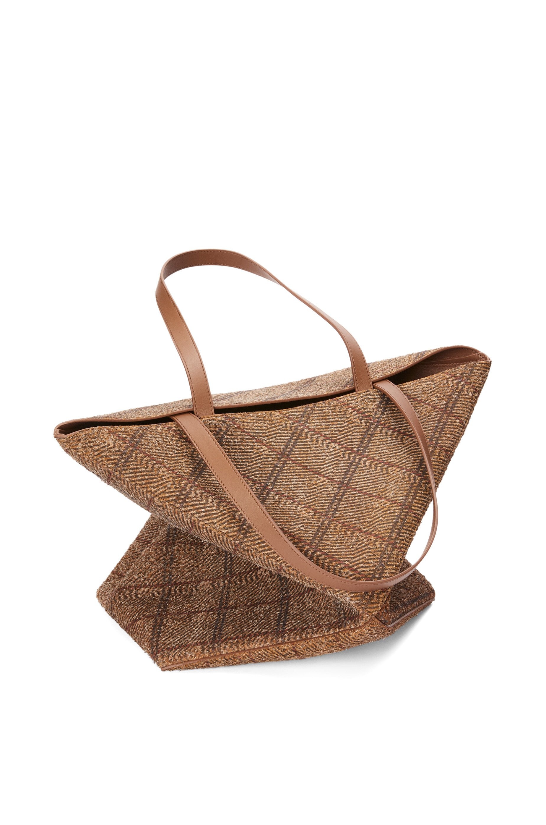 XL Puzzle Fold tote in tartan brushed suede - 3