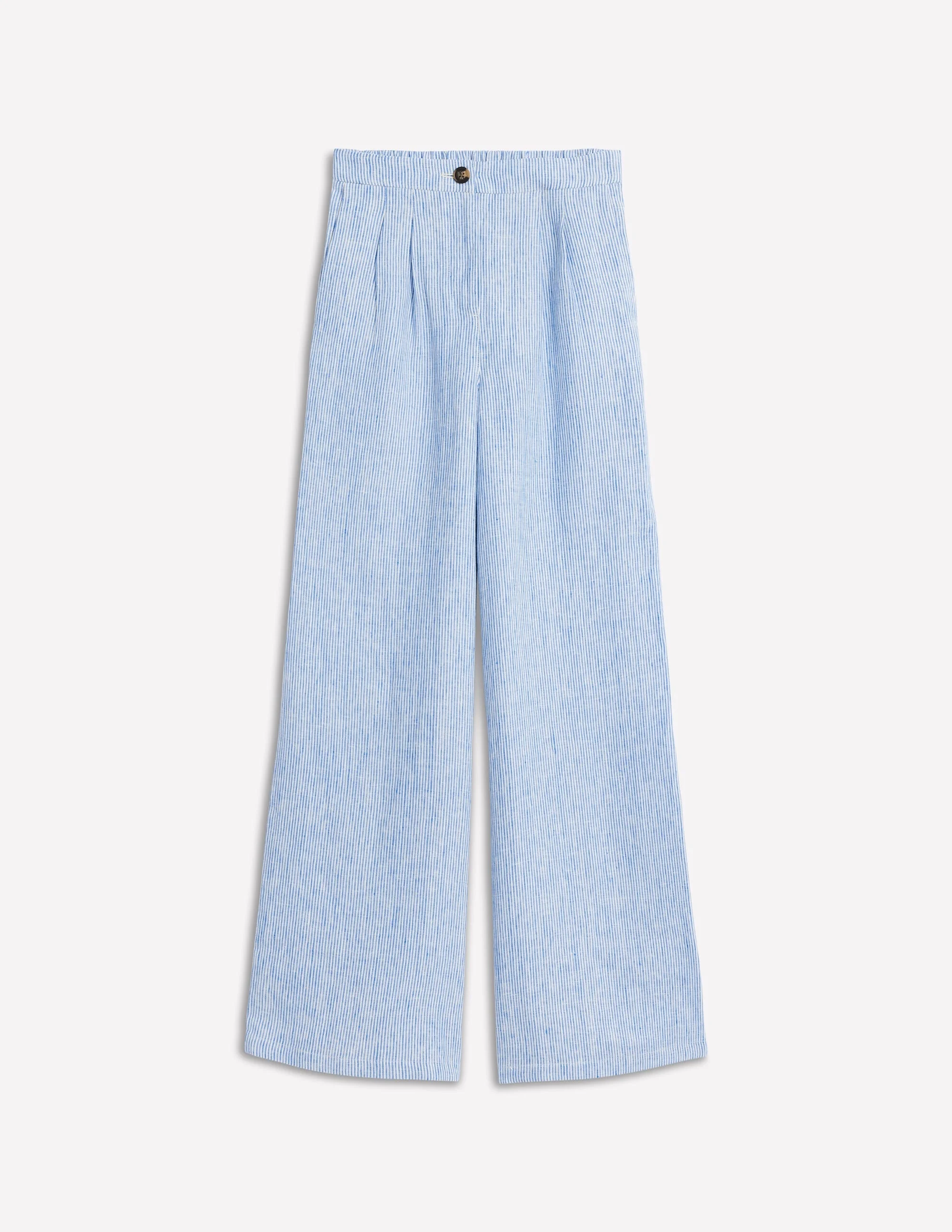 Dulwich Linen Pants-Kingfisher Blue Fine Stripe - 1