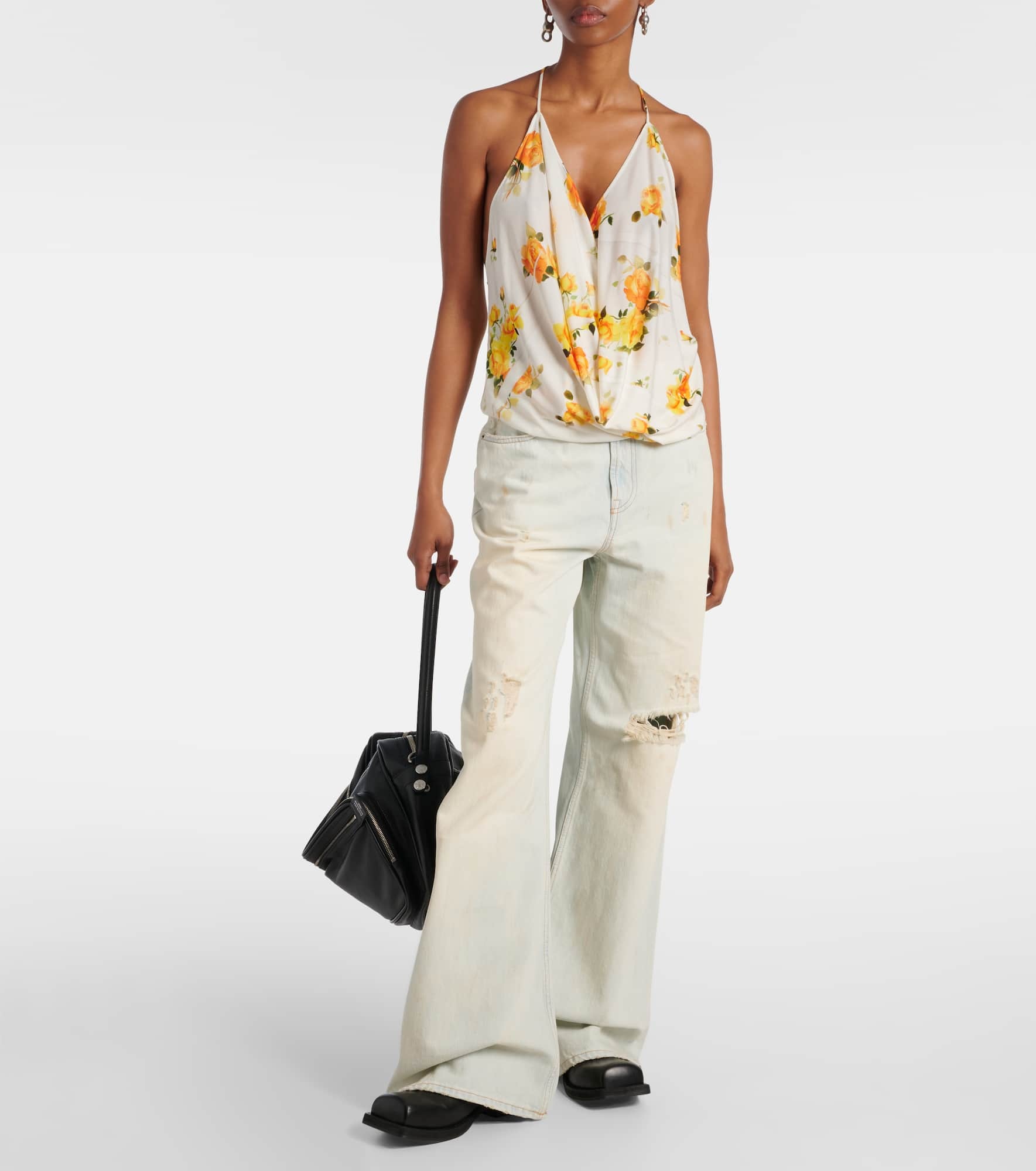 Floral draped jersey top - 2
