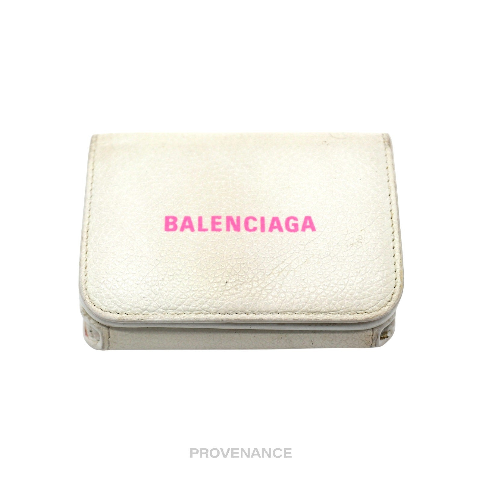 Balenciaga Logo Trifold Wallet - White Leather Pink - 2