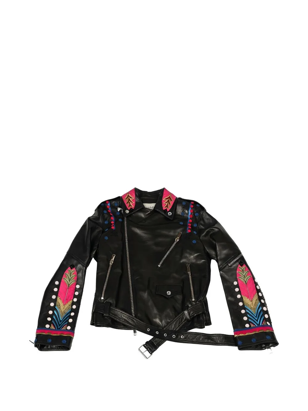 bead-embellished leather jacket - 1