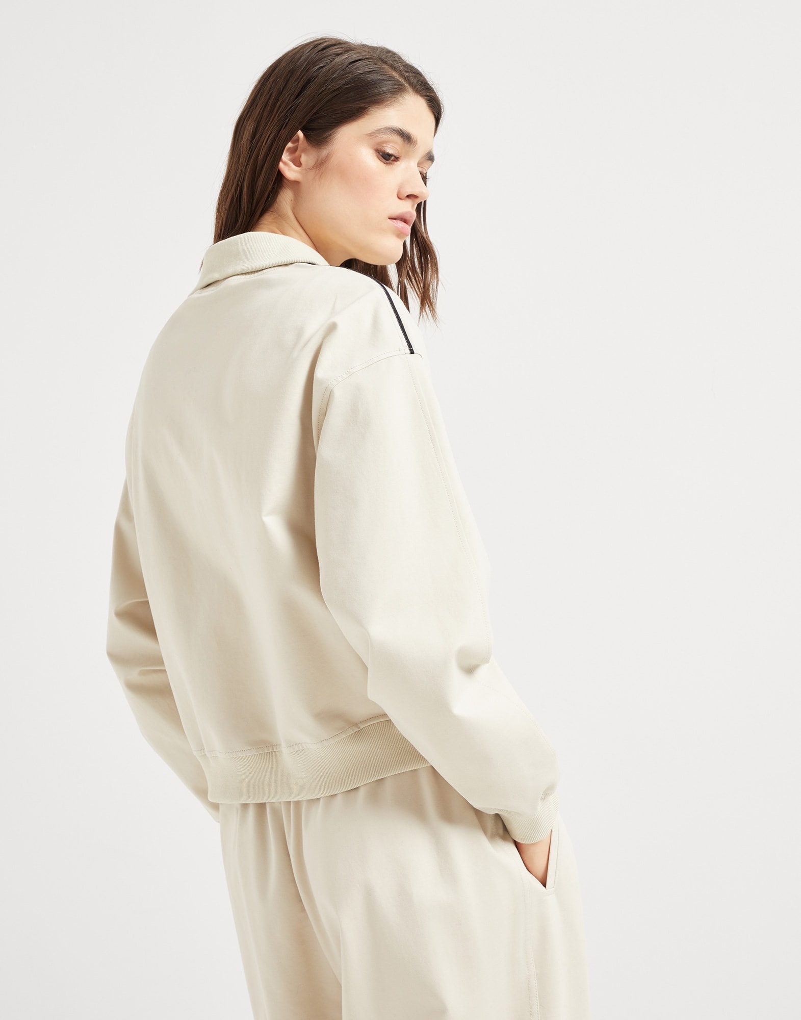 Couture interlock sweatshirt with zipper, piping and monili - 2
