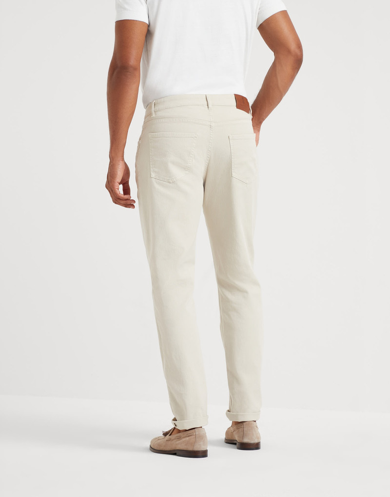 Brunello Cucinelli Garment-dyed comfort lightweight denim traditional fit five-pocket trousers outlook