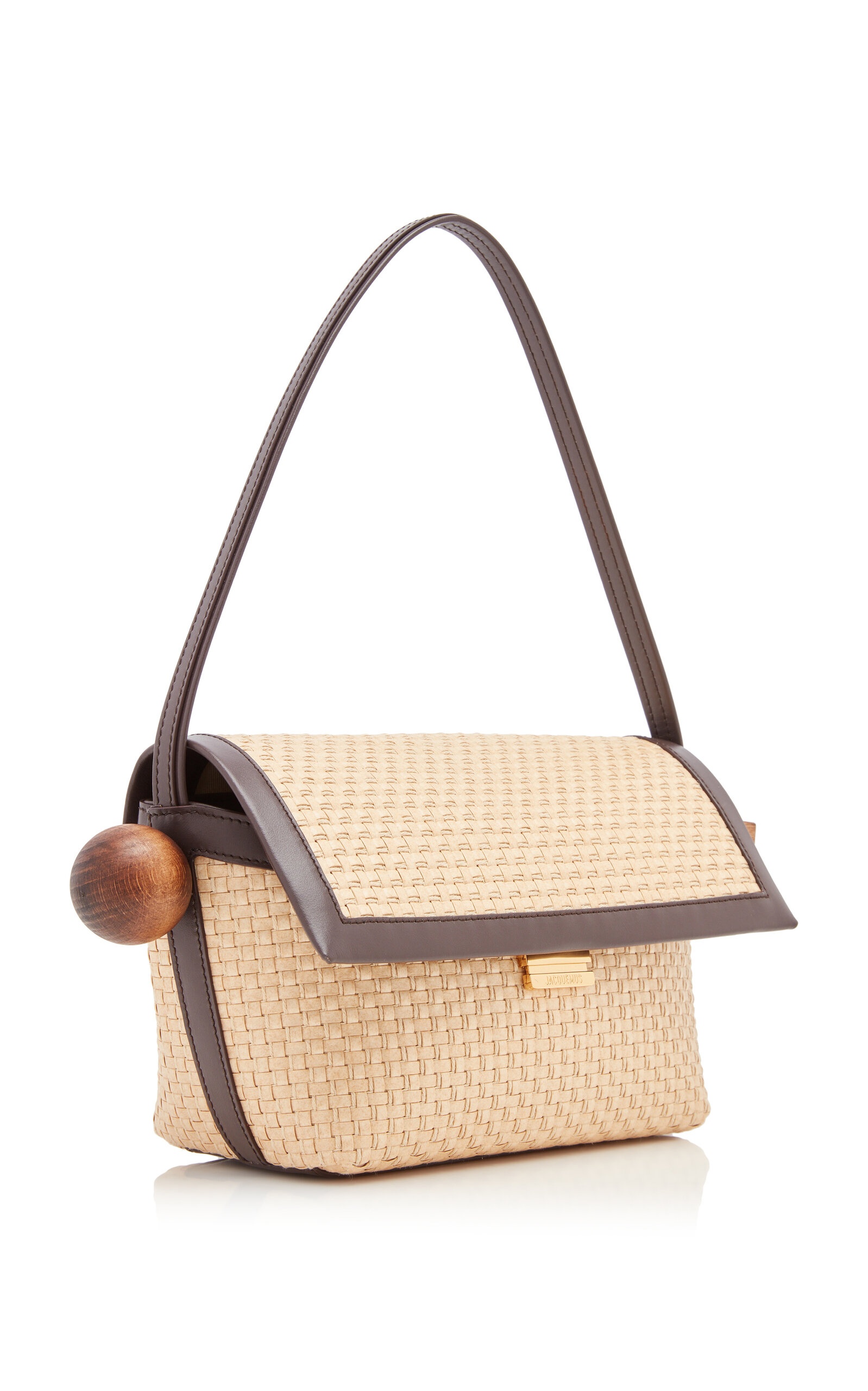 The Rond Carré Leather-Trimmed Woven Canvas Bag neutral - 3