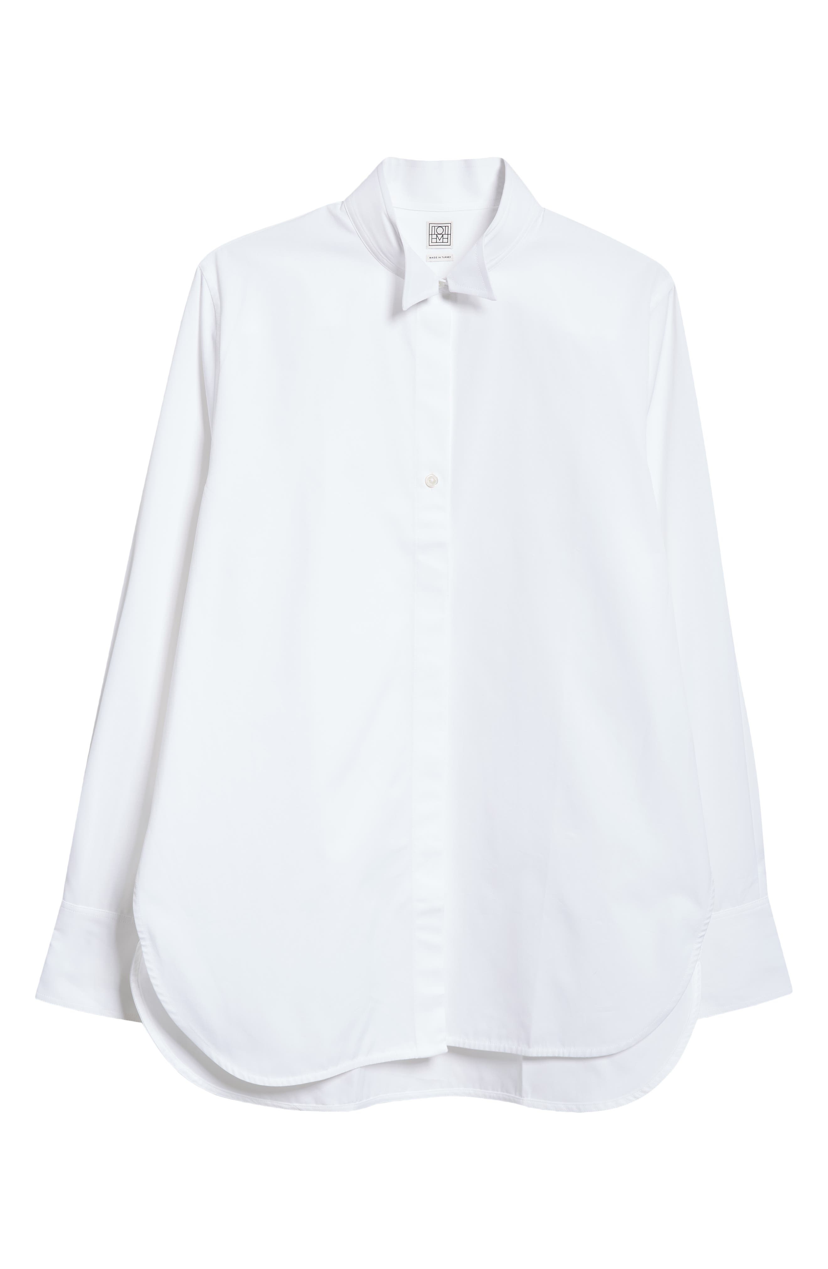 TOTEME Wingtip Collar Organic Cotton Poplin Button-Up Shirt in White at Nordstrom - 6