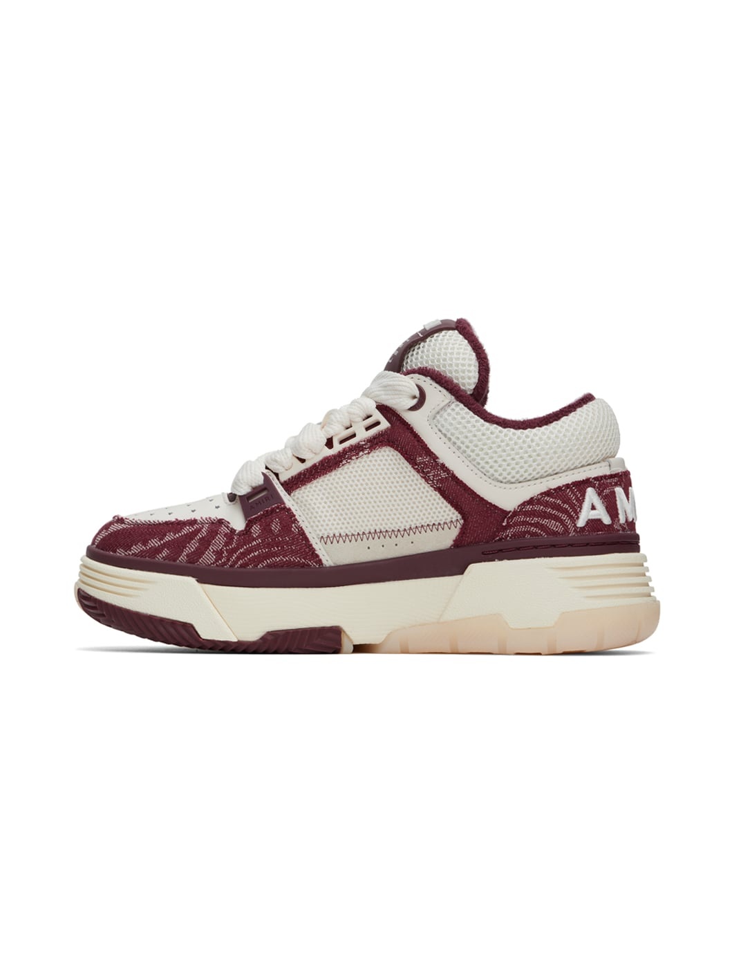 AMIRI Burgundy Off-White Bandana Denim MA-1 Sneakers ssense