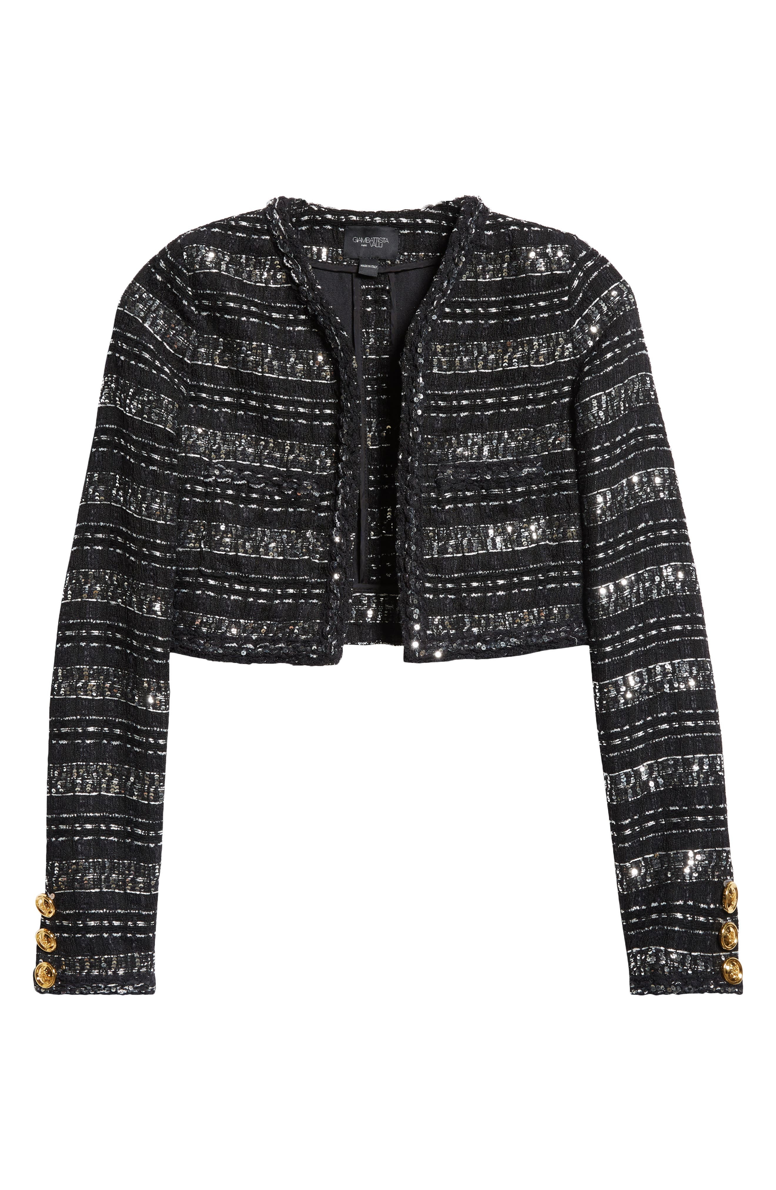 Giambattista Valli Sequin & Metallic Tweed Crop Jacket in Black/Silver at Nordstrom - 7