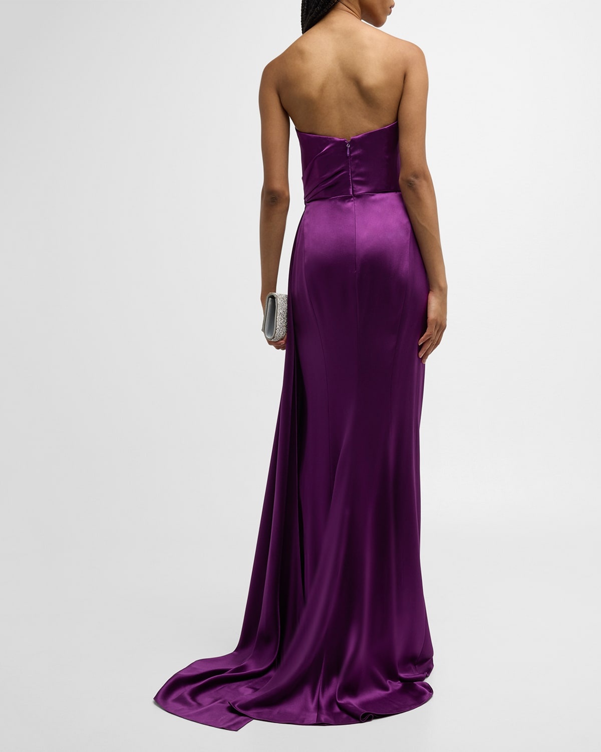 Strapless Satin Hand-Draped Gown with Slit - 5