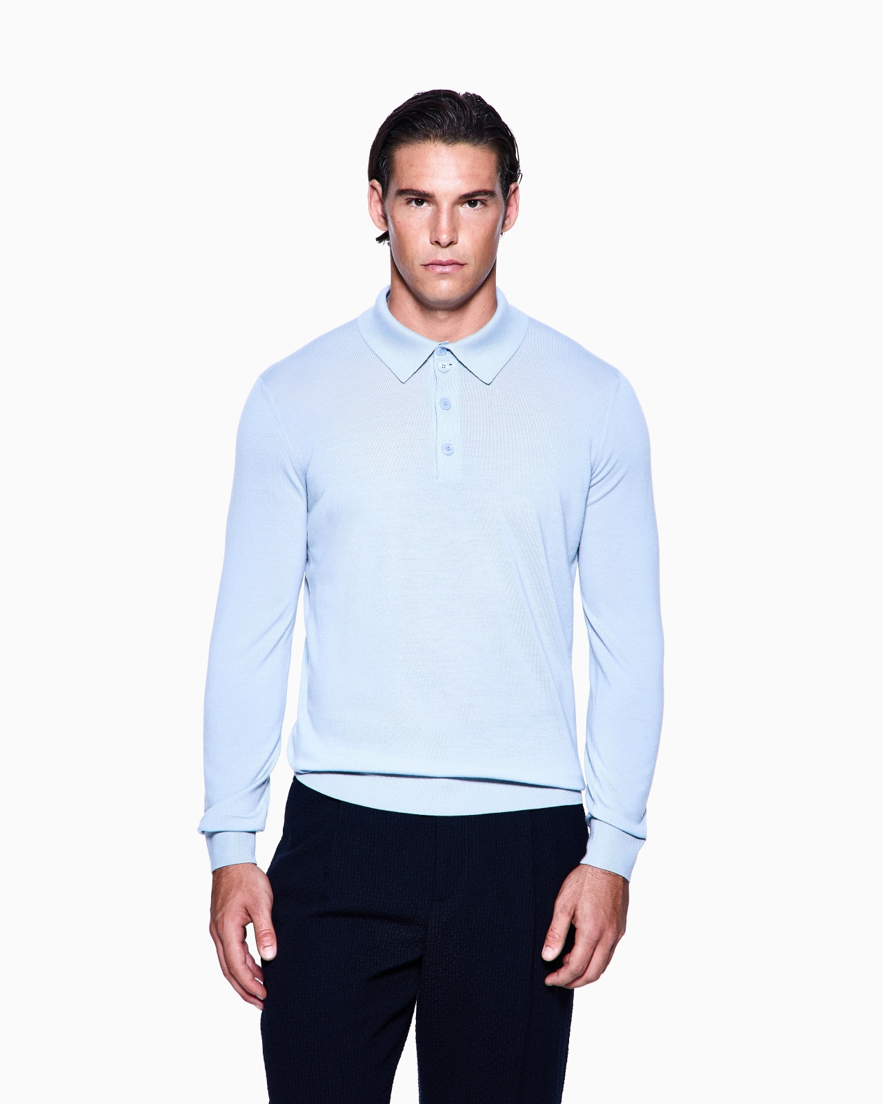 LONG-SLEEVED POLO SHIRT IN VIRGIN WOOL - 4
