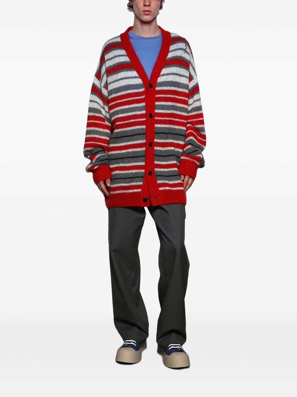 striped V-neck cardigan - 2