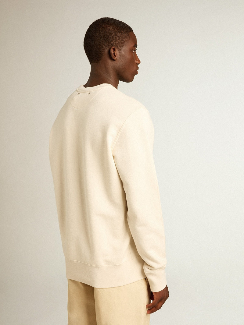Men's aged white cotton sweatshirt with embroidery on the front 4