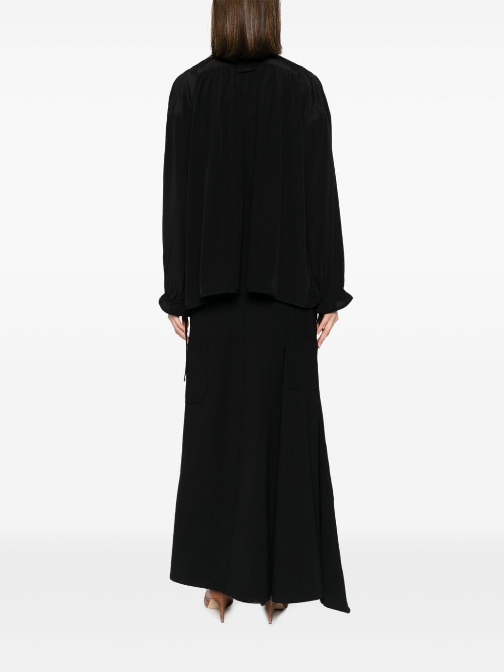 lace-up neckline silk blouse - 4