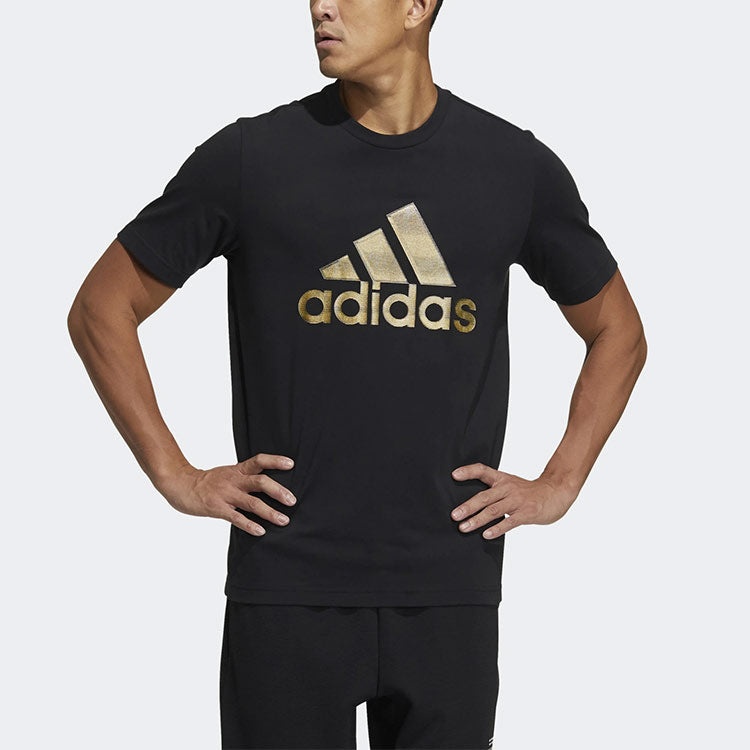 adidas Logo Printing Sports Round Neck Short Sleeve Black GP0969 - 3