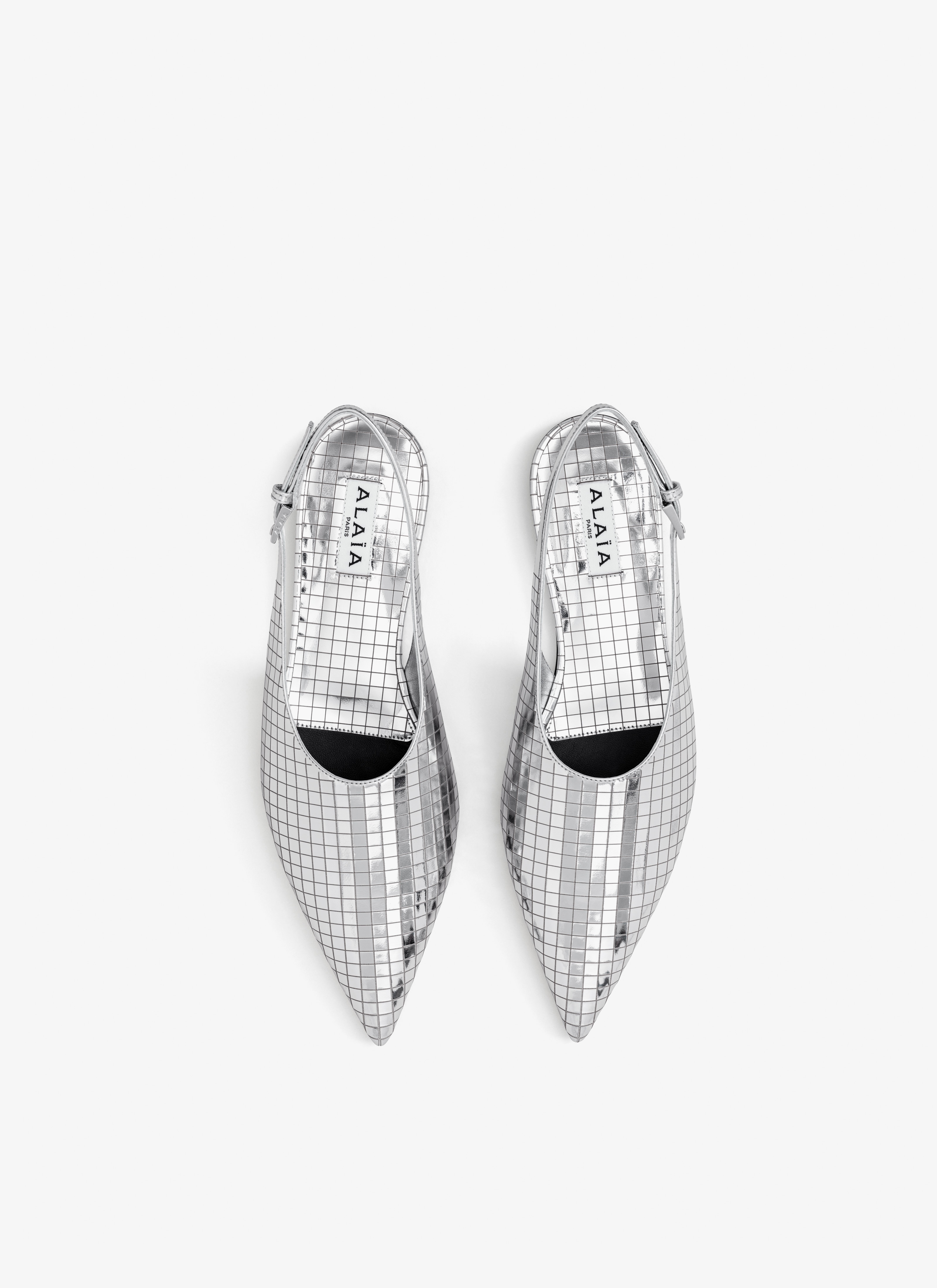 【ALAIA直営店】SLINGBACKS PLATES ART DECO EN CUIR MIROIR Alaïa ART DECO FLAT SLINGBACKS IN MIRROR CALFSKIN | REVERSIBLE