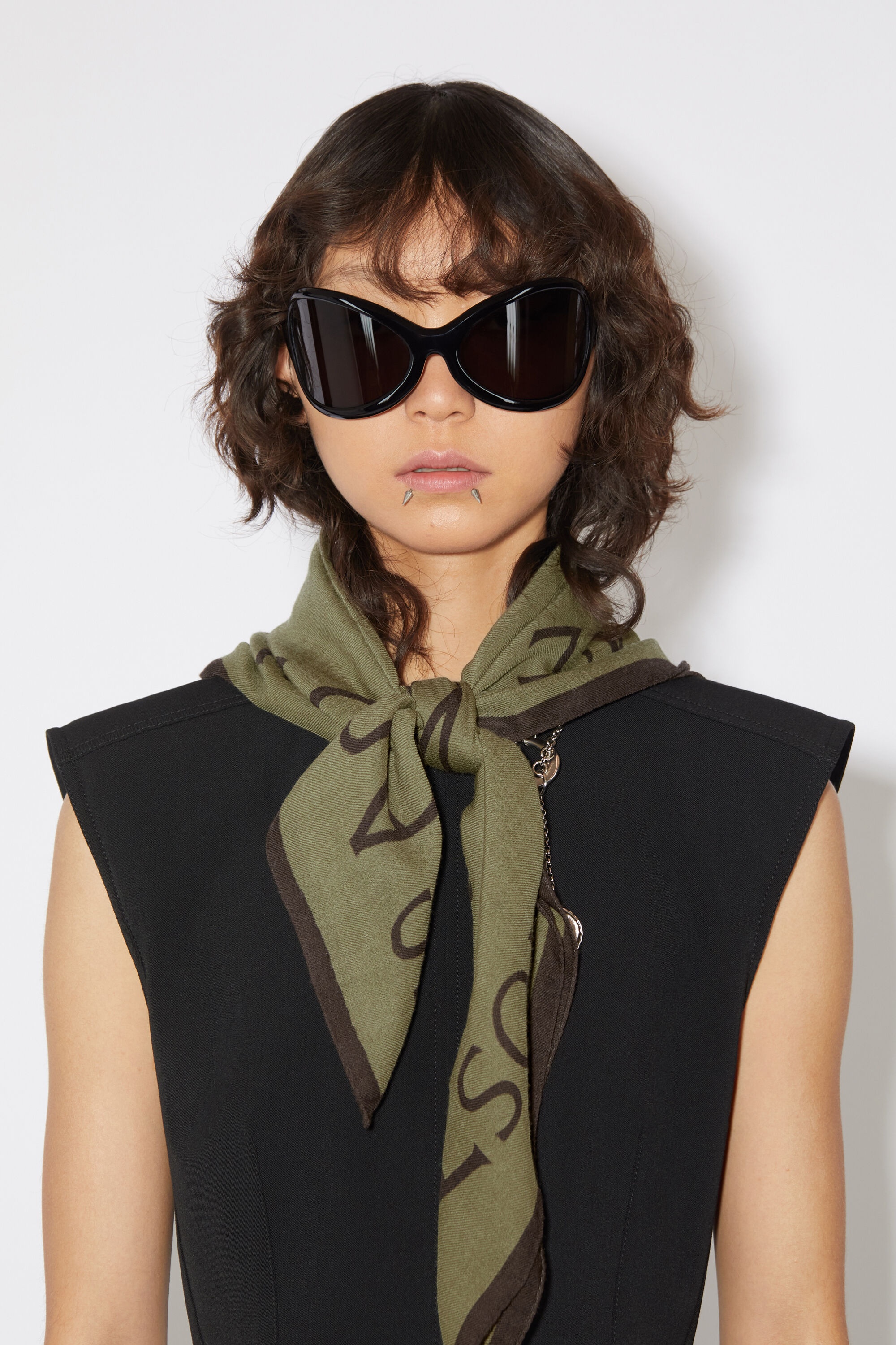 Logo wool square scarf - Dark Olive - 2